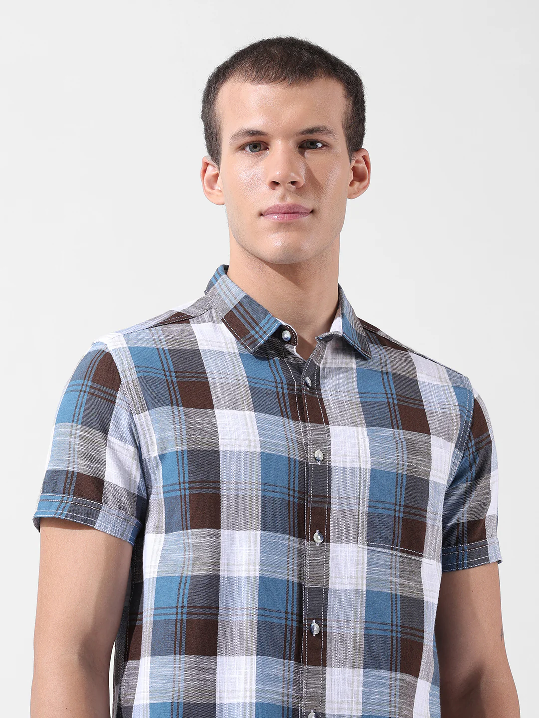 Men's Blue Slim Fit Checked Casual Shirt - Image 6