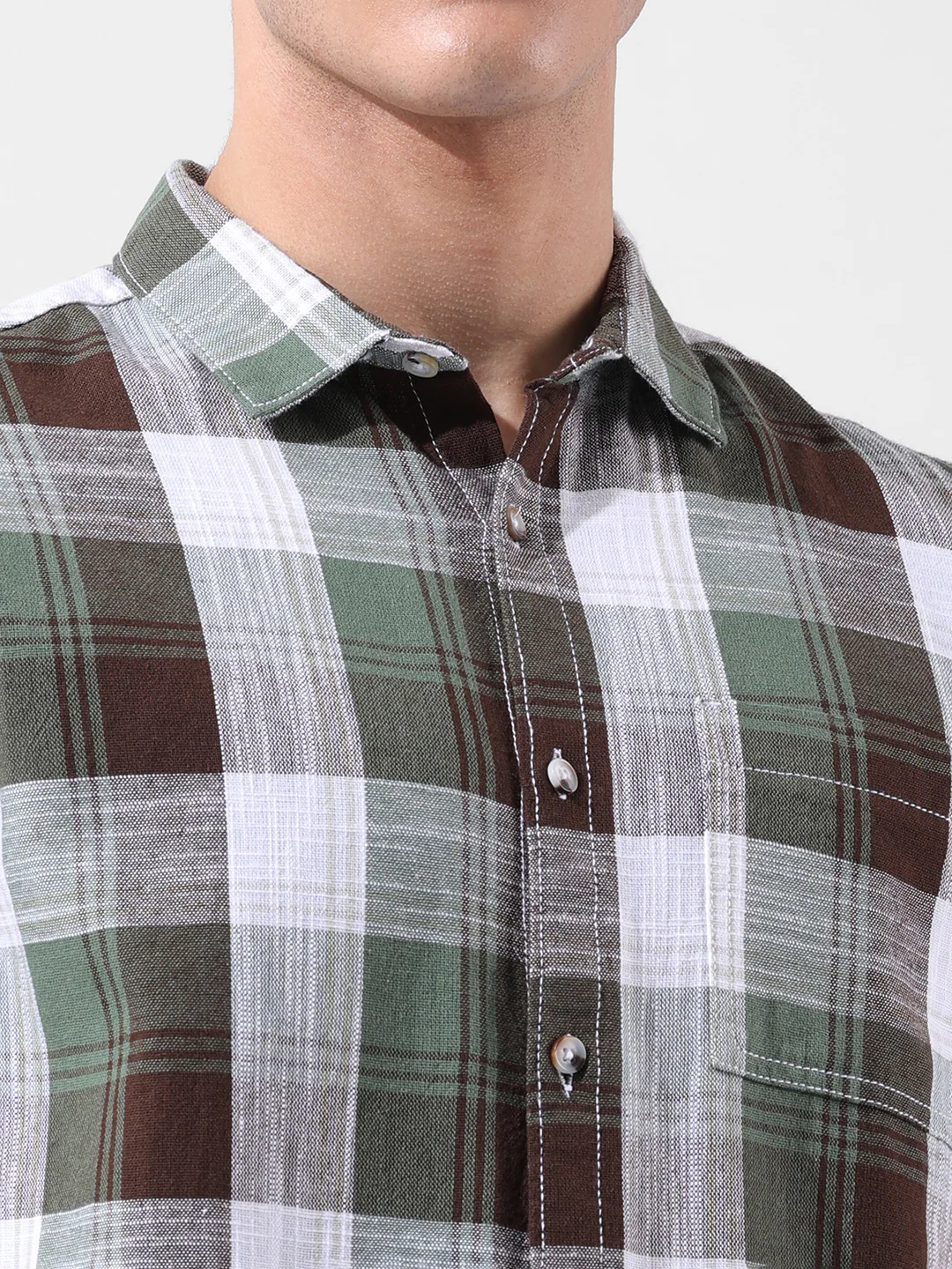 Men's Green Slim Fit Checked Casual Shirt - Image 3