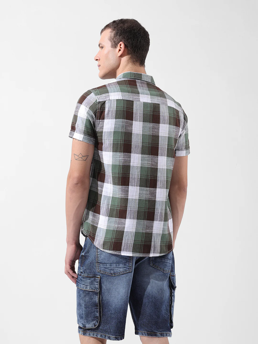 Men's Green Slim Fit Checked Casual Shirt - Image 5