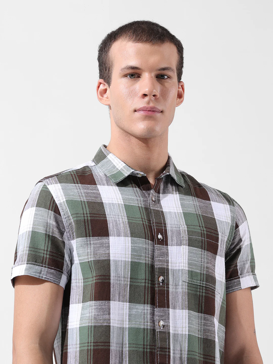 Men's Green Slim Fit Checked Casual Shirt - Image 6
