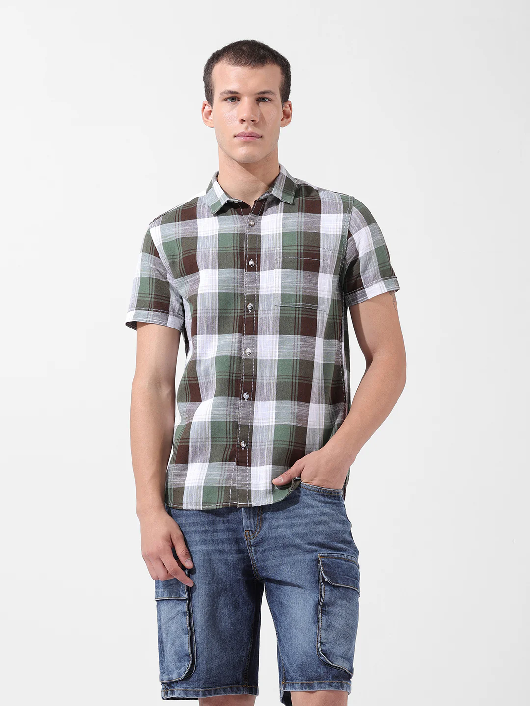 Men's Green Slim Fit Checked Casual Shirt - Image 7