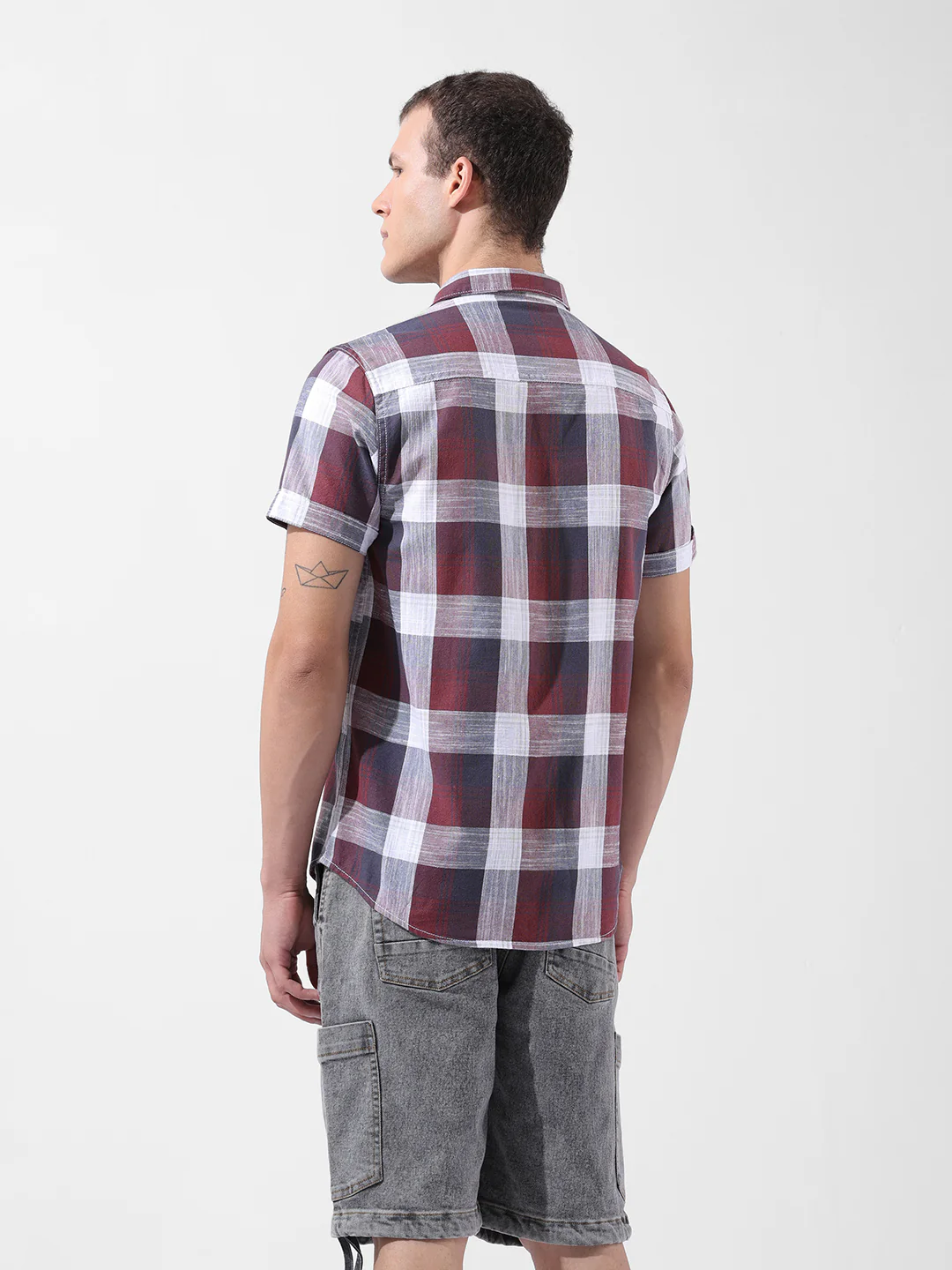 Men's Maroon Slim Fit Checked Casual Shirt - Image 5