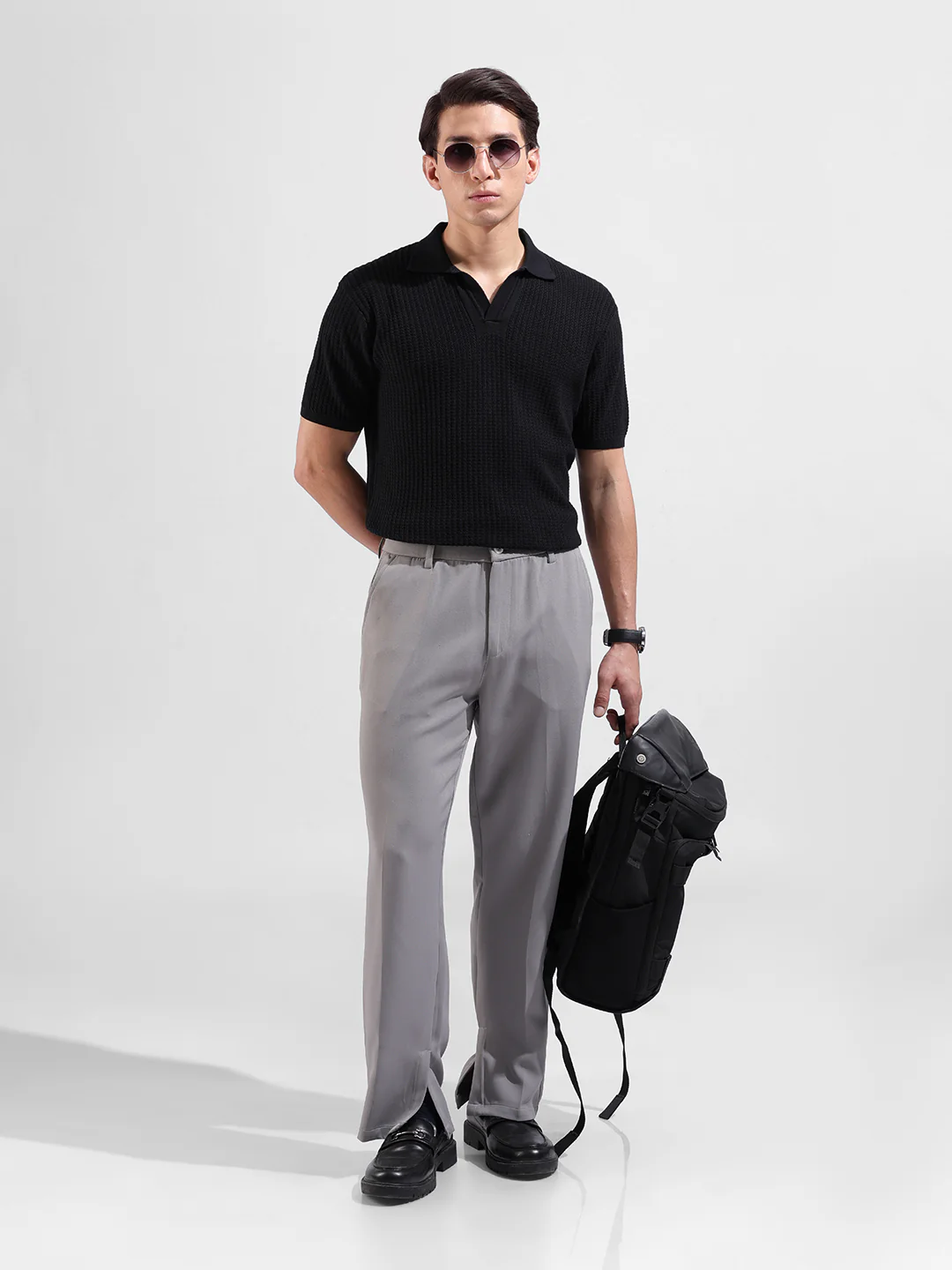 Men's Black Slim Fit Solid Flat Knit T-Shirt - Image 6
