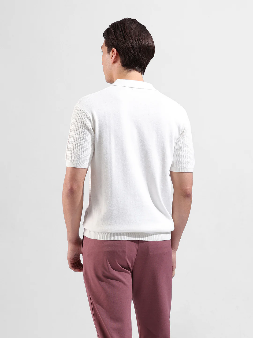 Men's White Slim Fit Solid Flat Knit T-Shirt - Image 6