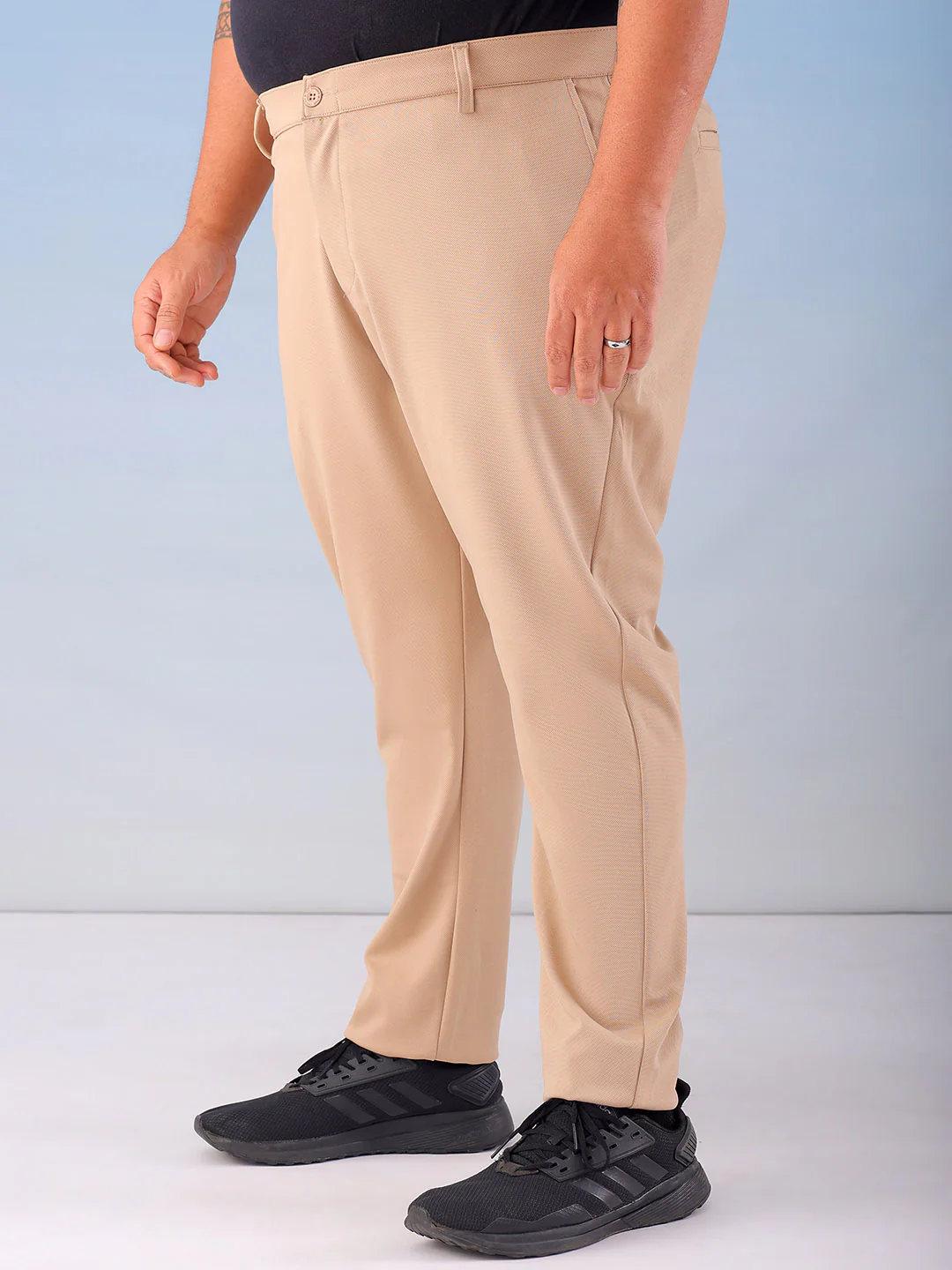 Men's Khaki Regular Fit Self Design Plus Size Chino Jogger - Image 4