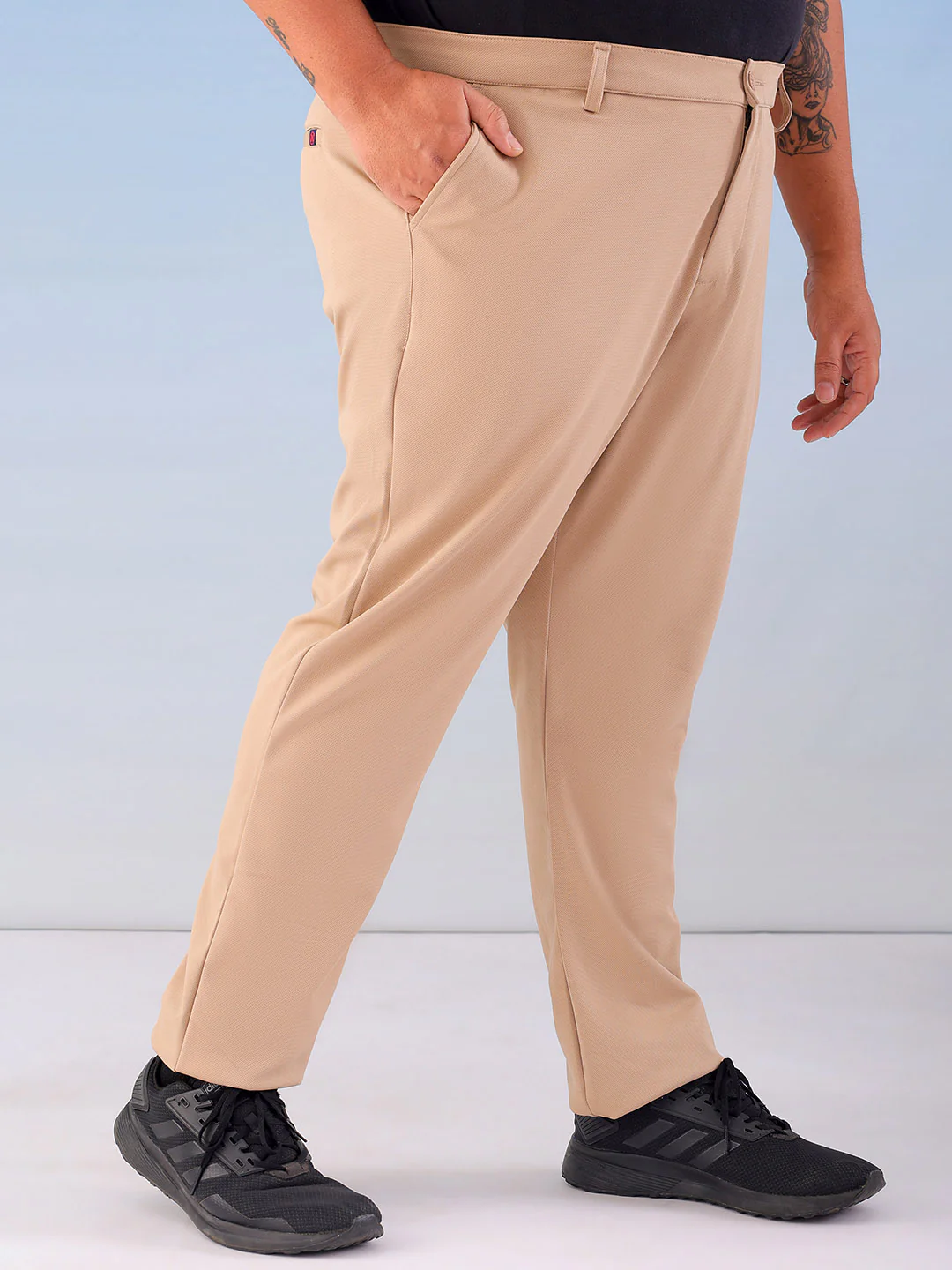Men's Khaki Regular Fit Self Design Plus Size Chino Jogger - Image 5