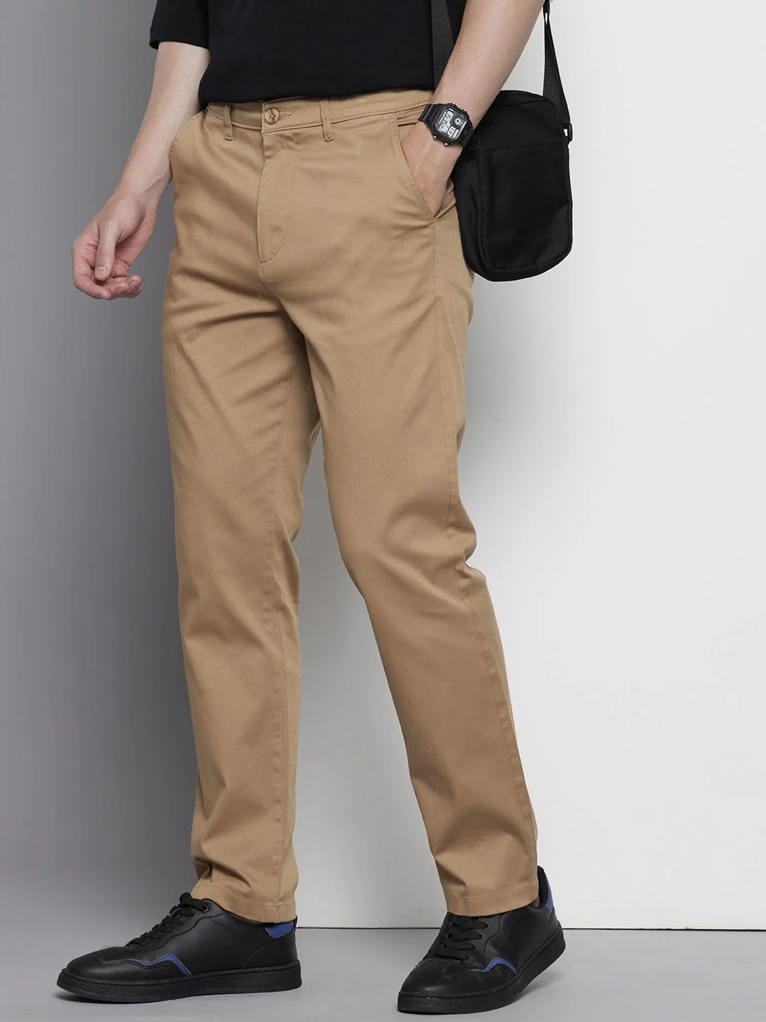 Men's Khaki Regular Fit Solid Casual Chinos - Image 2