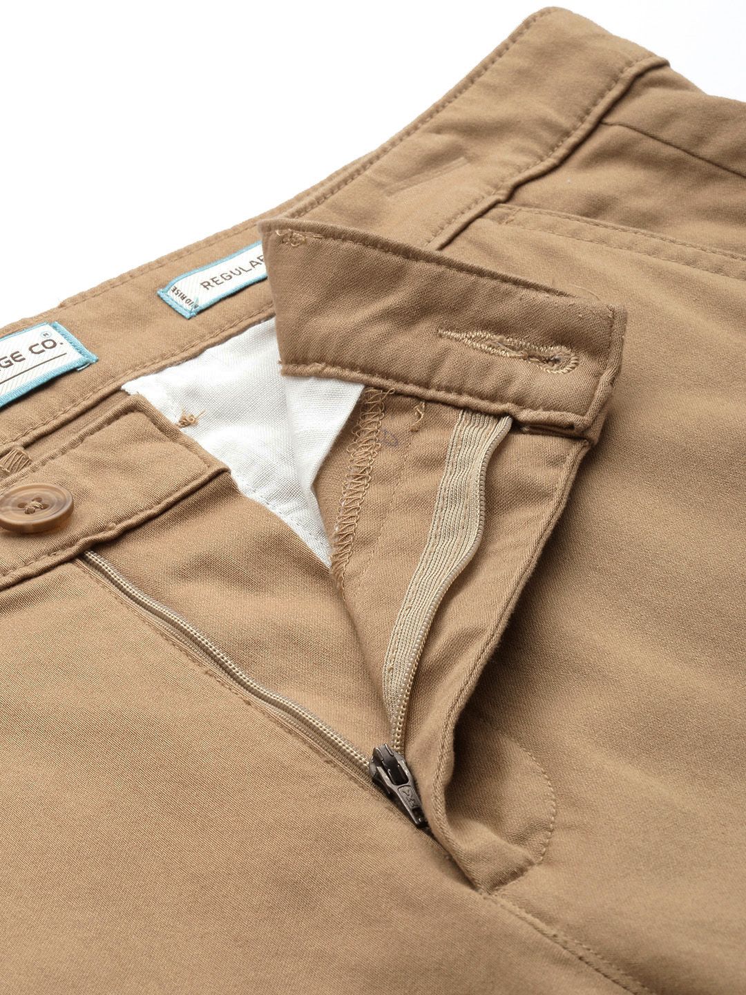 Men's Khaki Regular Fit Solid Casual Chinos - Image 7