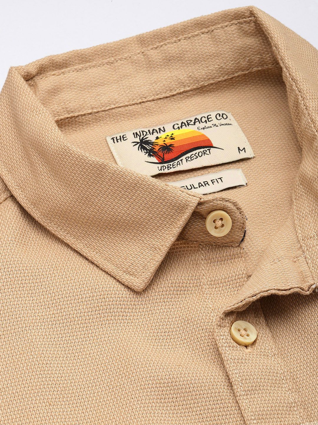 Men's Oat Milk Regular Fit Solid Textured Shirt - Image 5