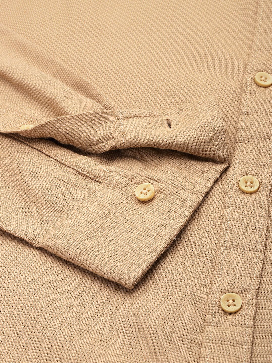 Men's Oat Milk Regular Fit Solid Textured Shirt - Image 6