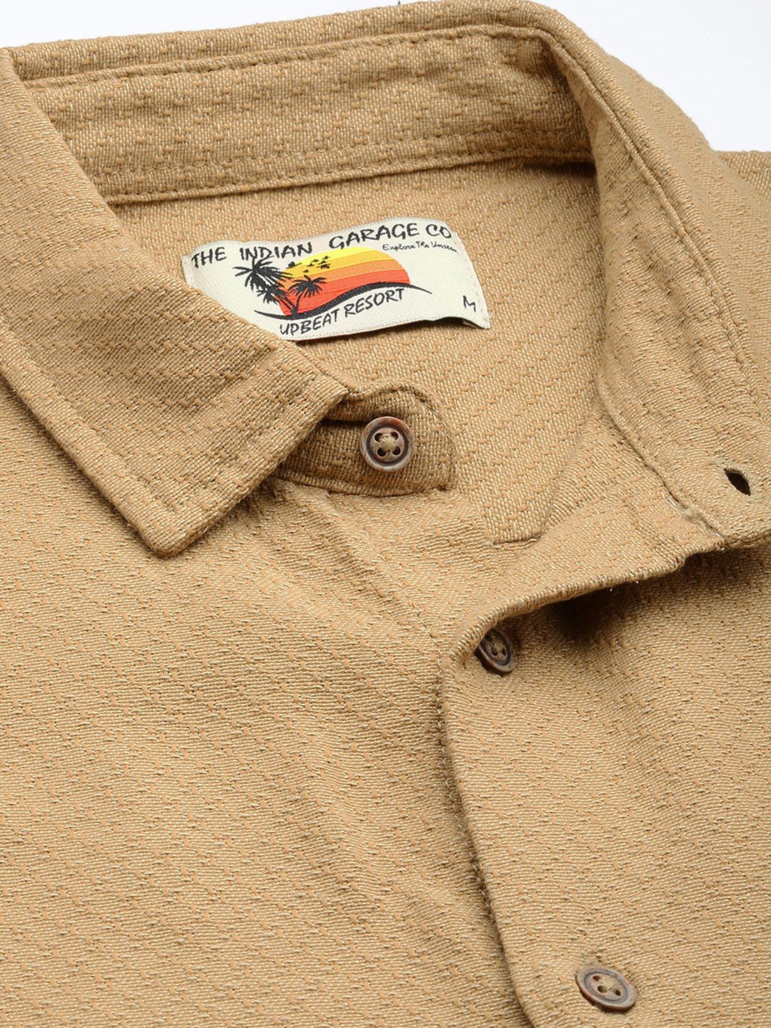Men's Khaki Relaxed Fit Solid Resort Wear Shirt - Image 5