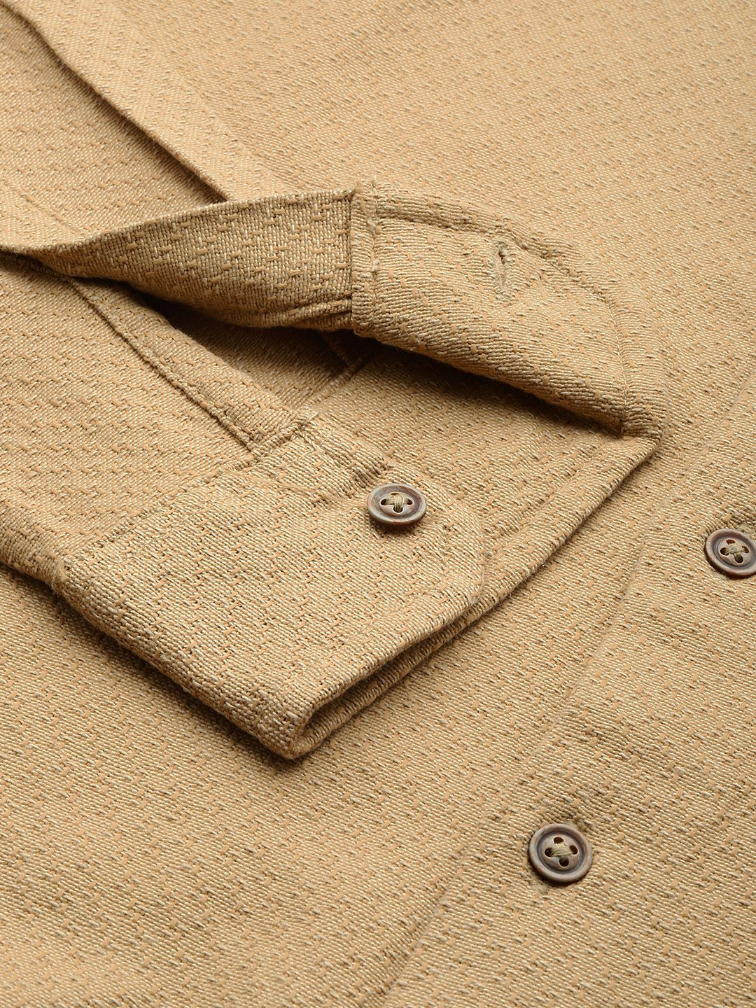 Men's Khaki Relaxed Fit Solid Resort Wear Shirt - Image 6