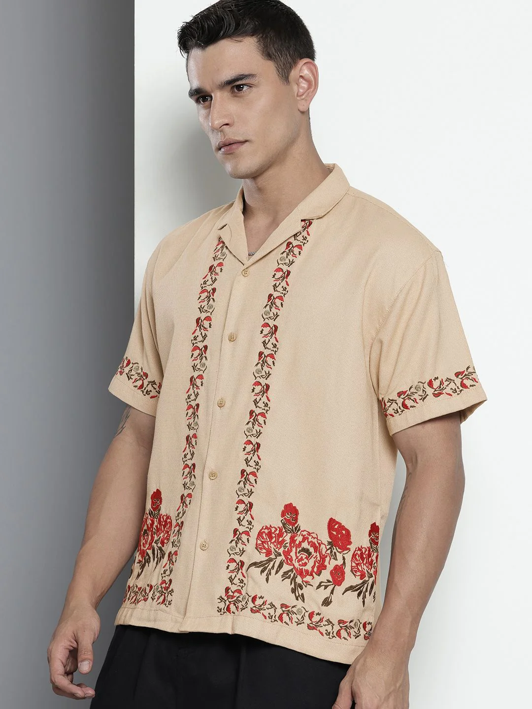 Men's Oat Milk Relaxed Fit  Embroidered Shirt - Image 2