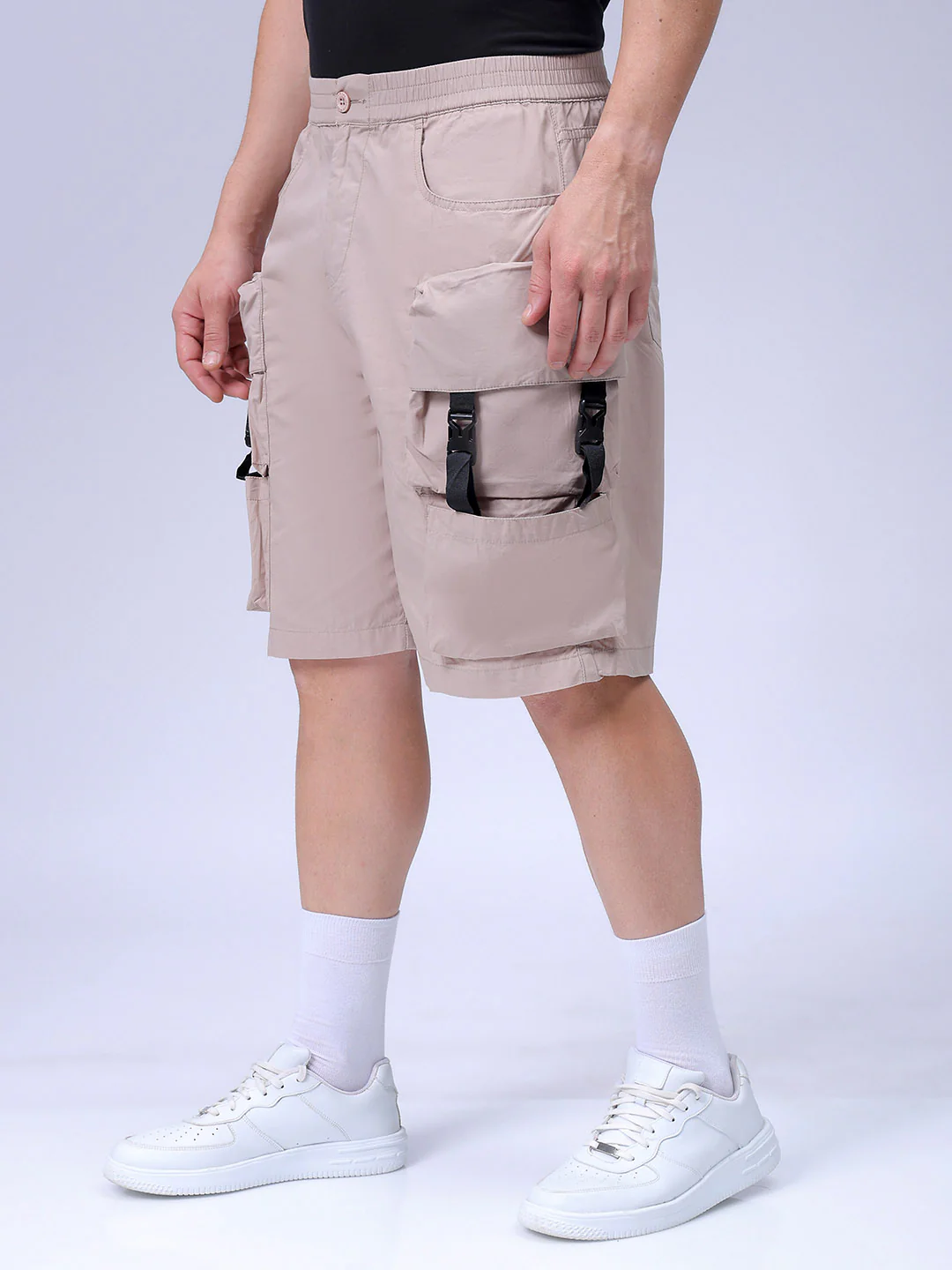 Men's Oat Milk Relaxed Fit Solid Utility Shorts - Image 2