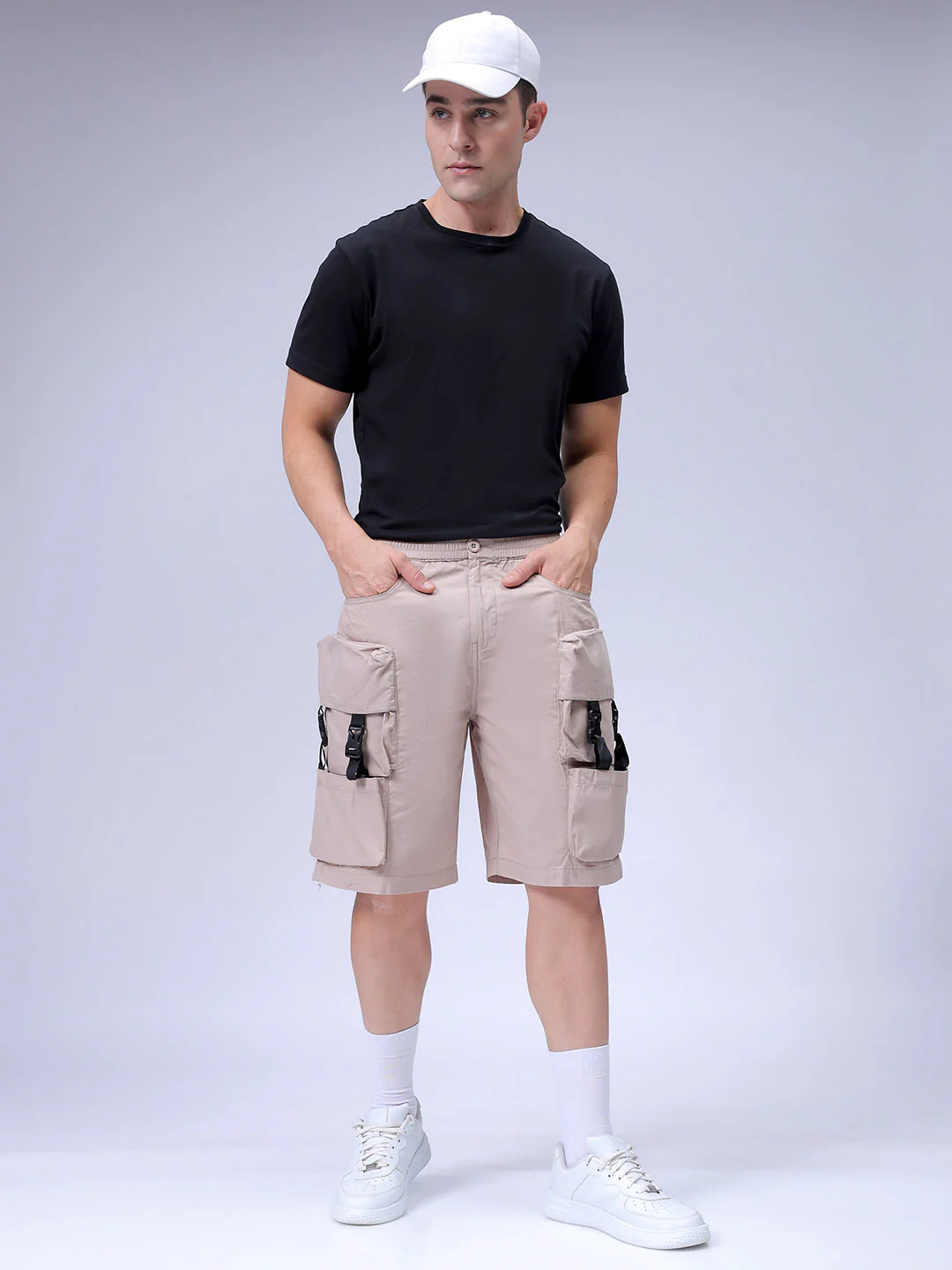 Men's Oat Milk Relaxed Fit Solid Utility Shorts - Image 3