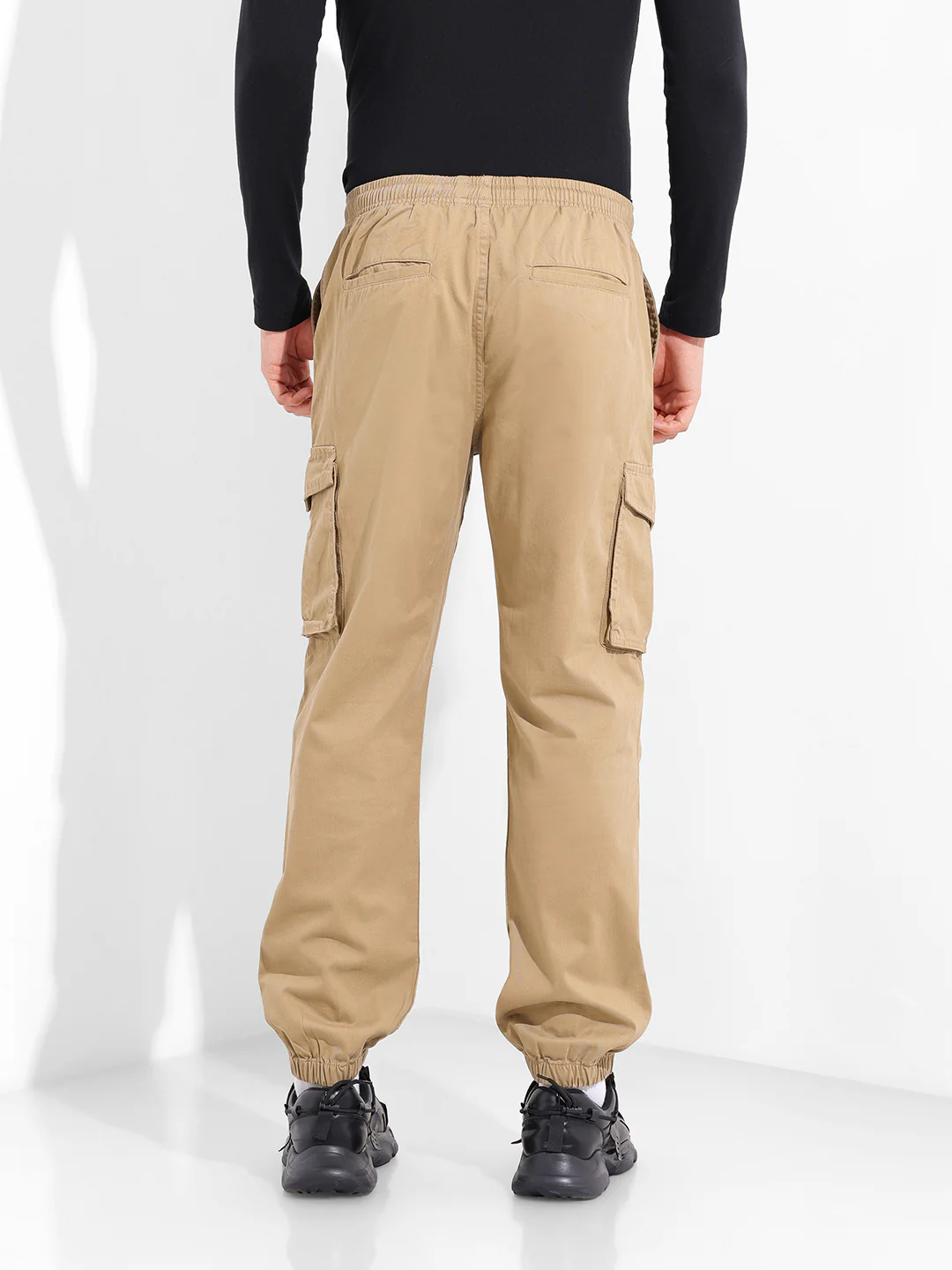 Men's Khaki Relaxed Fit Solid Utility Cargo - Image 4