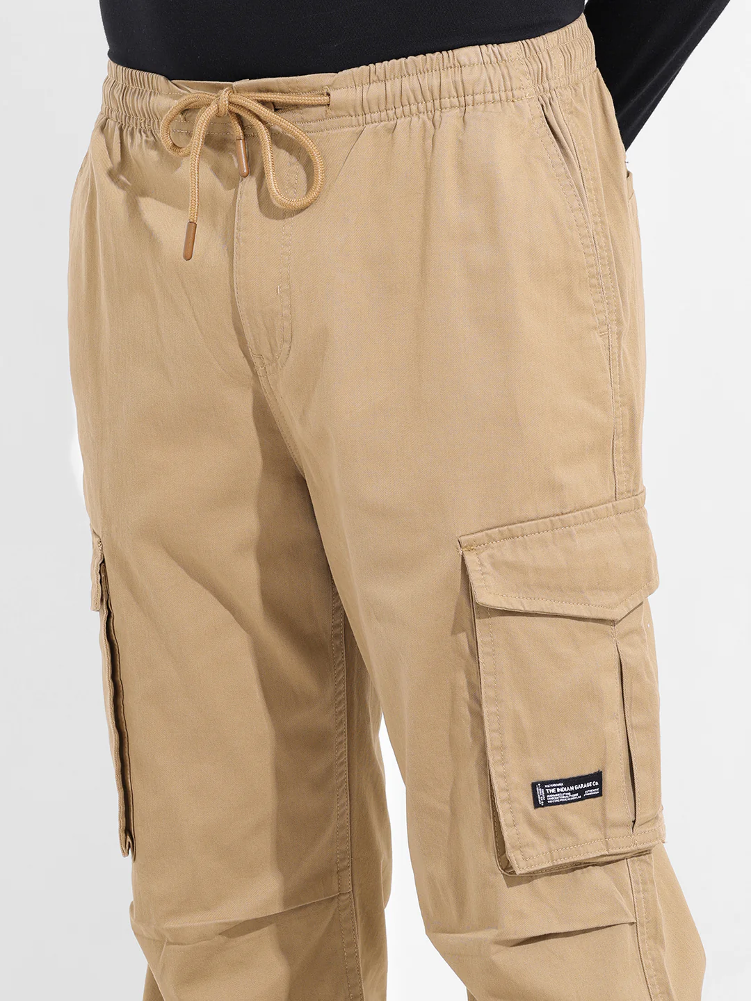 Men's Khaki Relaxed Fit Solid Utility Cargo - Image 5