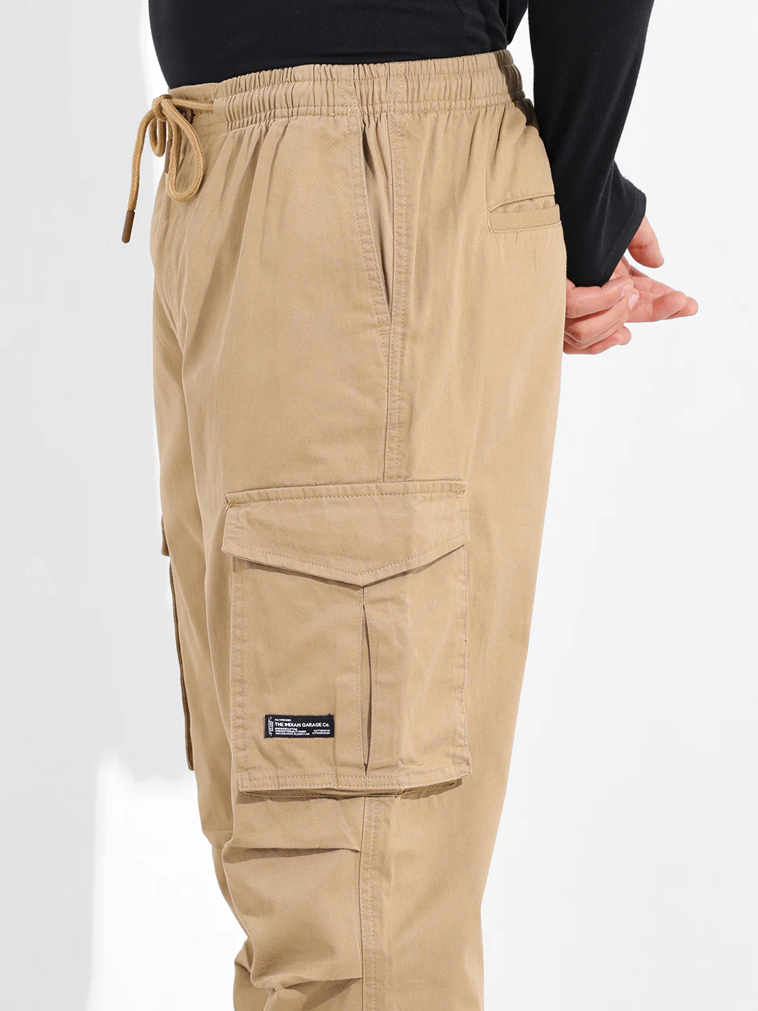 Men's Khaki Relaxed Fit Solid Utility Cargo - Image 6