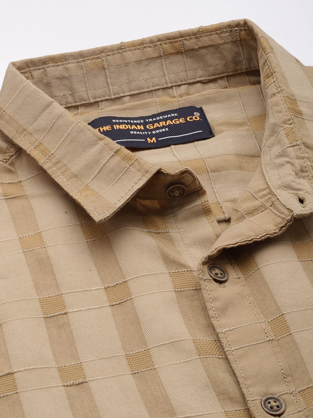 Men's Khaki Slim Fit Checkered Casual Shirt - Image 5
