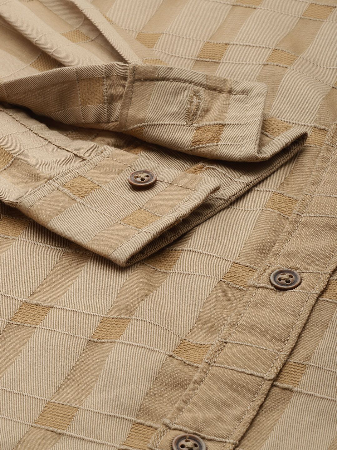 Men's Khaki Slim Fit Checkered Casual Shirt - Image 6