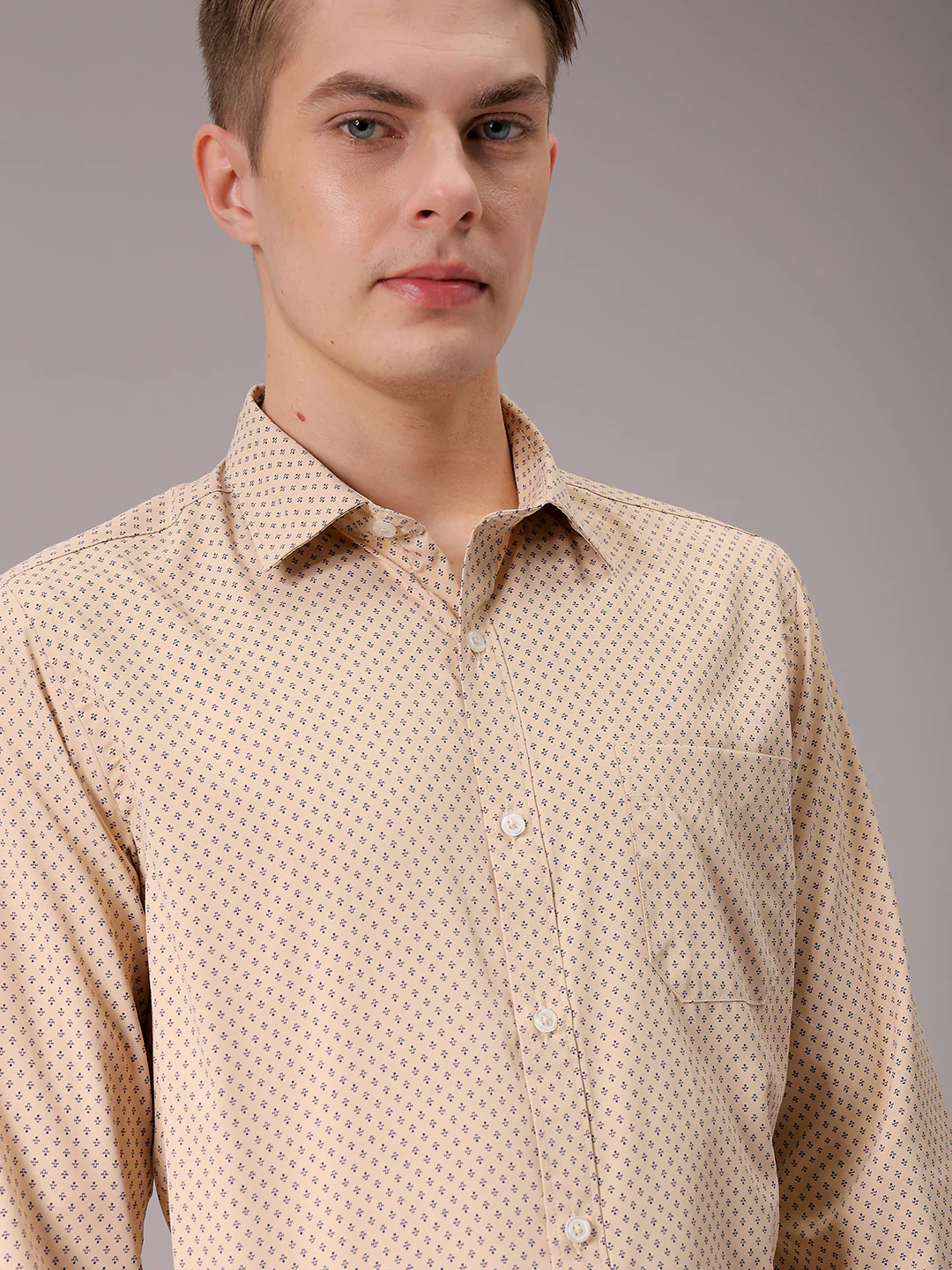 Men's Khaki Slim Fit Ditsy Formal Shirt - Image 2