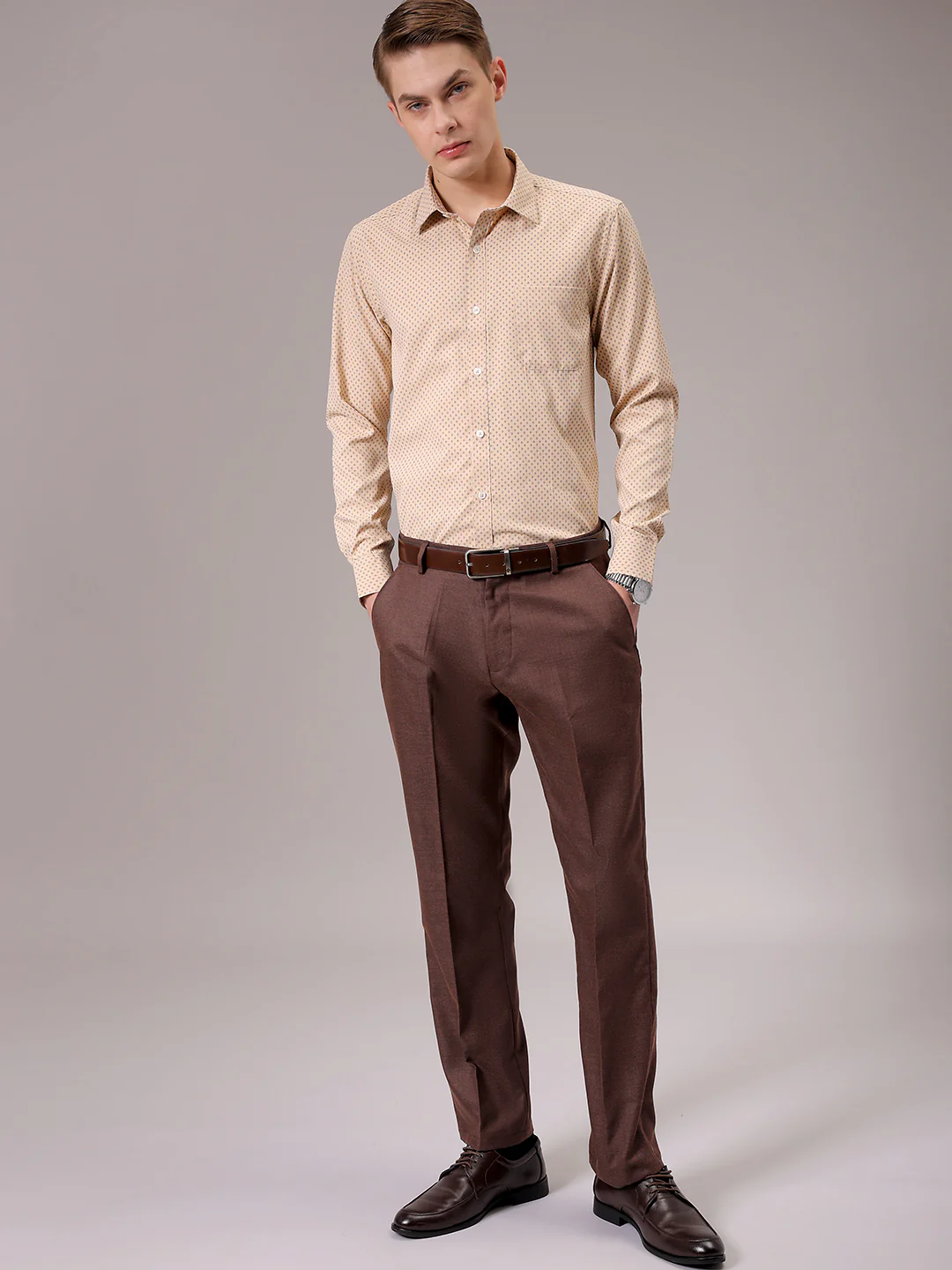 Men's Khaki Slim Fit Ditsy Formal Shirt - Image 4