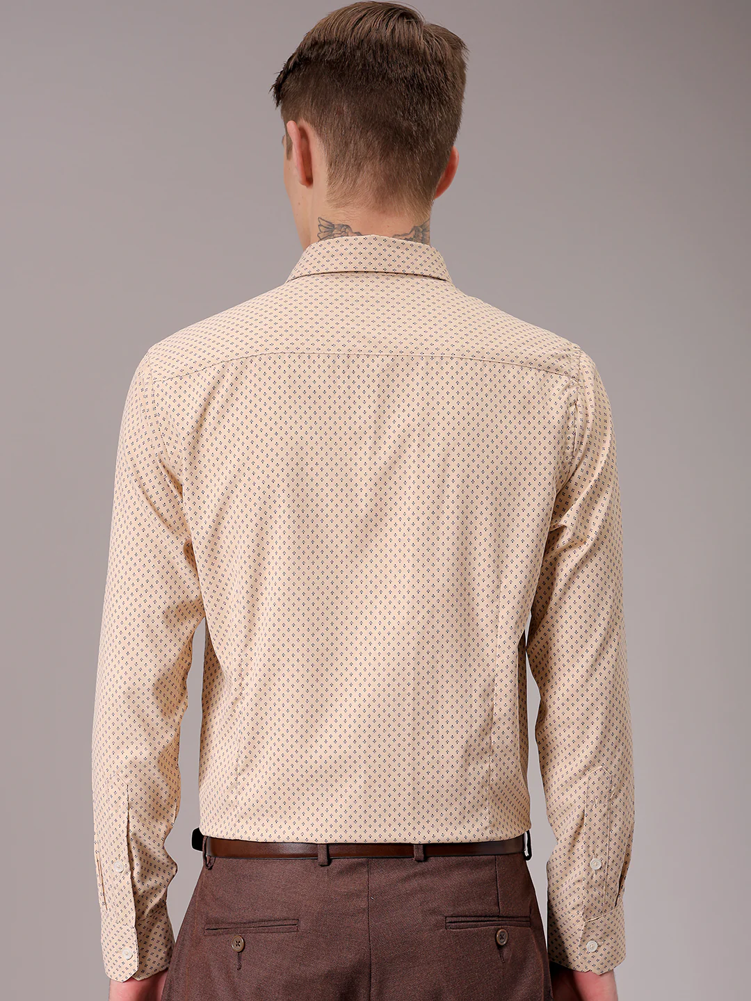 Men's Khaki Slim Fit Ditsy Formal Shirt - Image 5