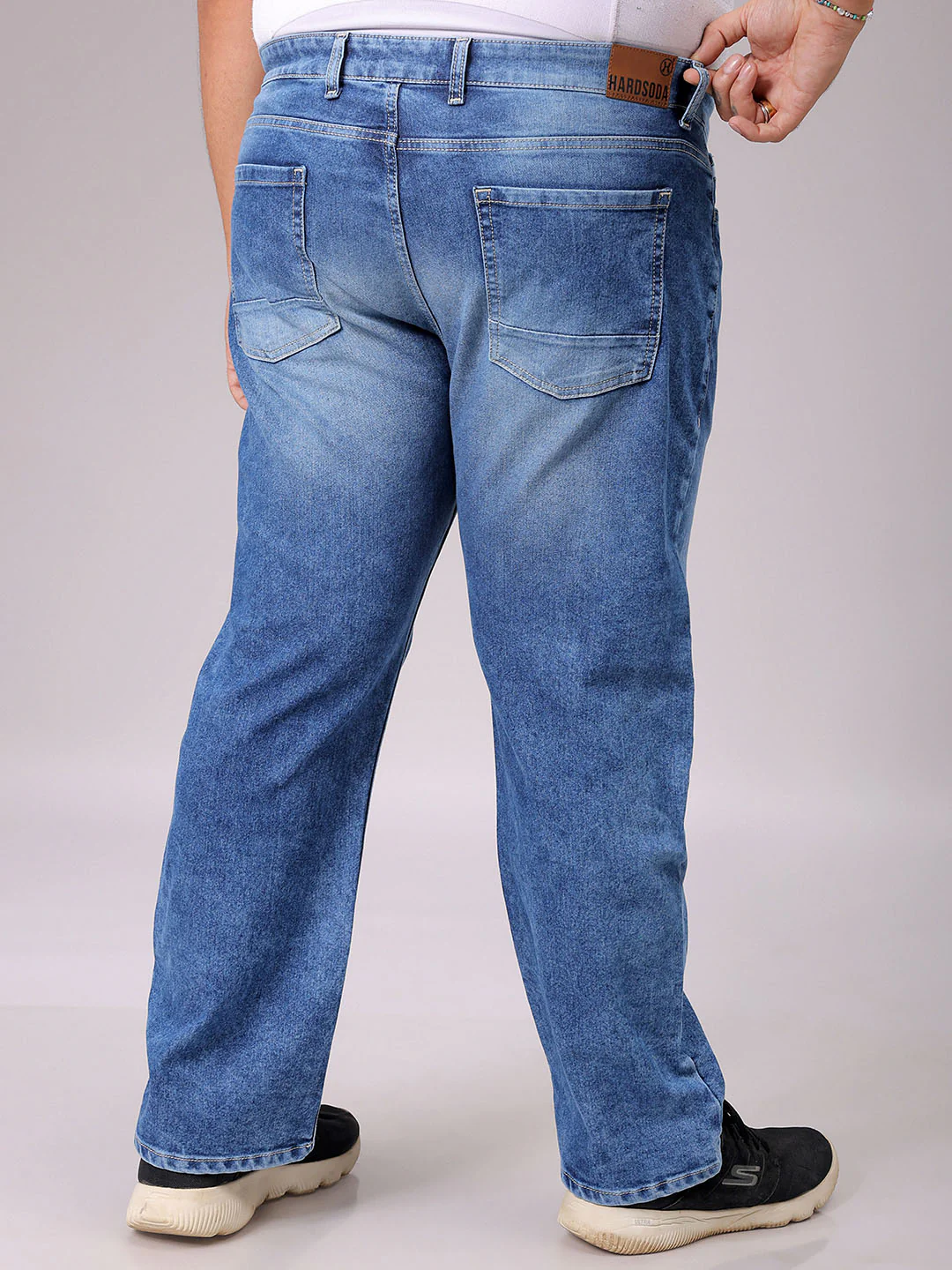 Men's Khaki Straight Fit Solid Stretchable Plus Size Jeans - Image 3
