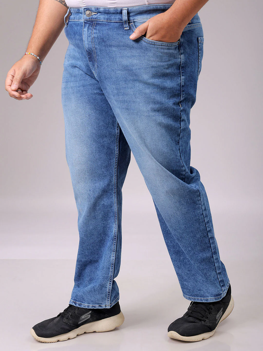 Men's Khaki Straight Fit Solid Stretchable Plus Size Jeans - Image 4