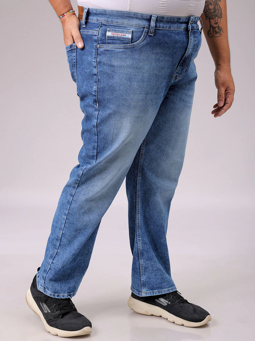 Men's Khaki Straight Fit Solid Stretchable Plus Size Jeans - Image 5