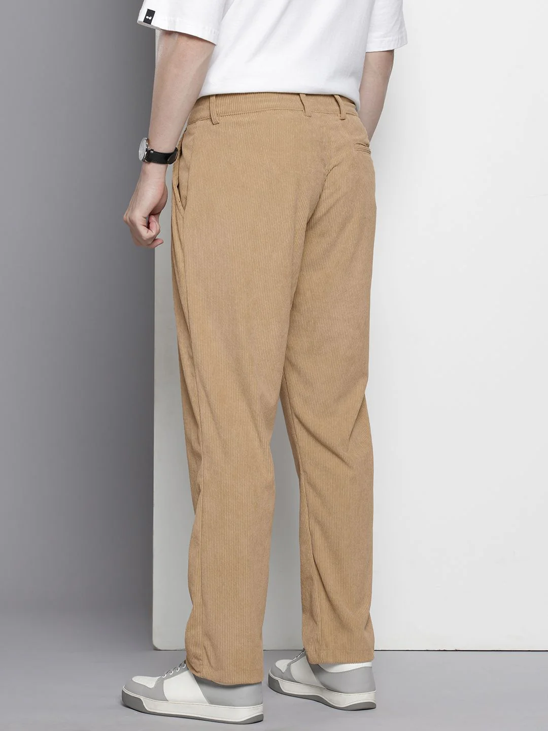 Men's Light Khaki Regular Fit Textured Casual Trouser - Image 4