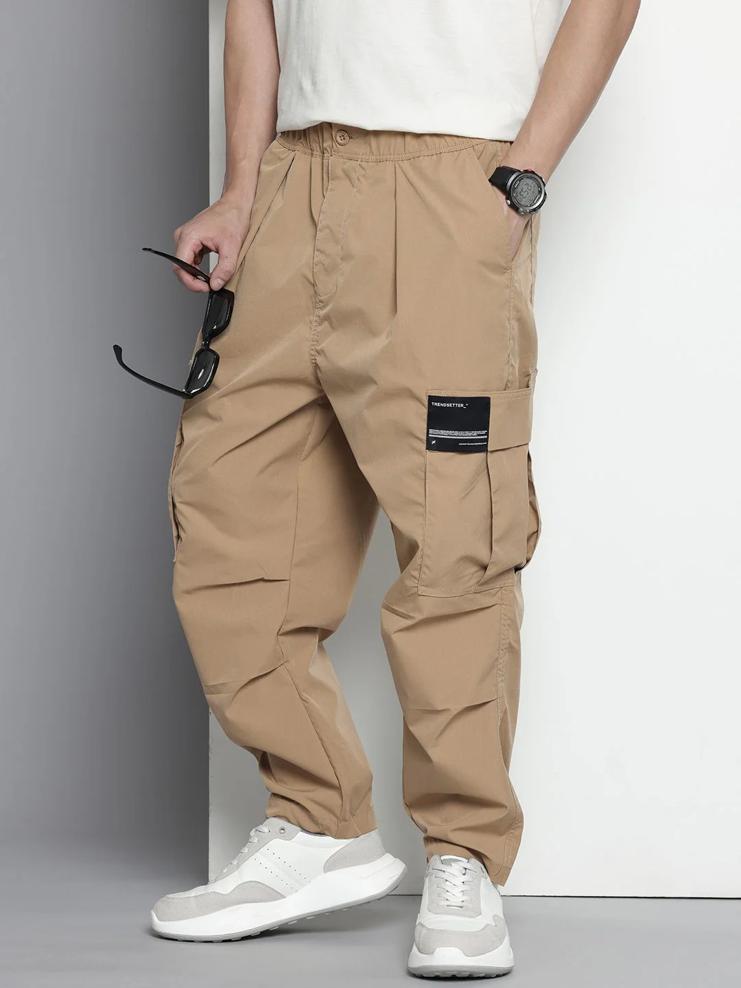 Men's Khaki Loose Fit Textured Utility Cargo - Image 2