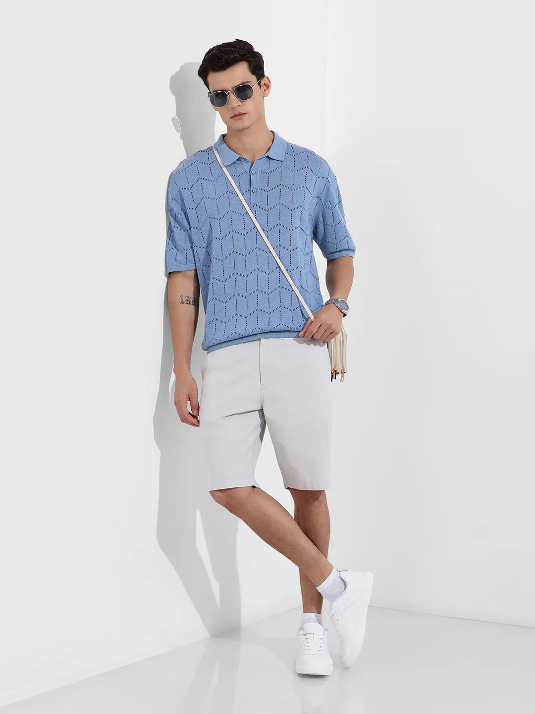 Men's Lavender Oversized Fit Textured Flat Knit T-Shirt - Image 2