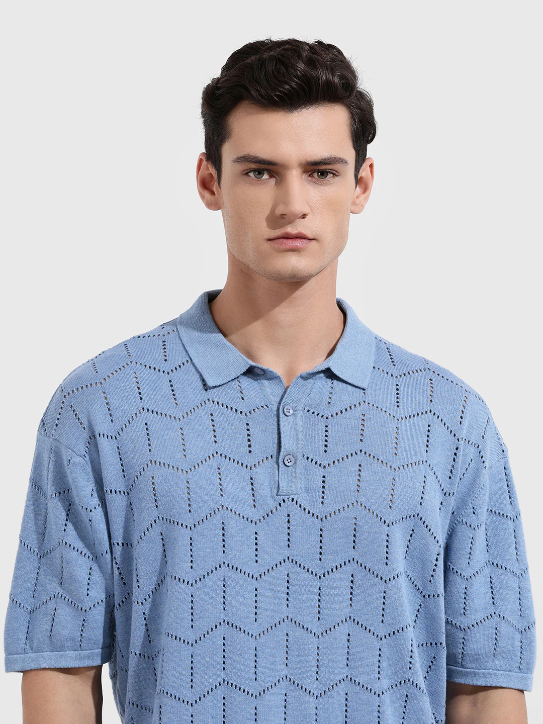 Men's Lavender Oversized Fit Textured Flat Knit T-Shirt - Image 4