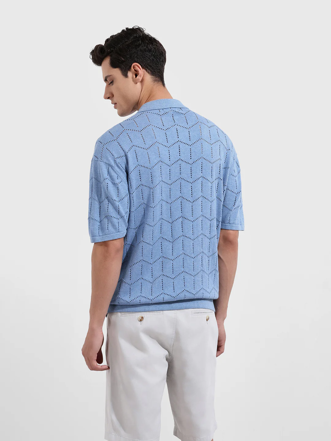 Men's Lavender Oversized Fit Textured Flat Knit T-Shirt - Image 5
