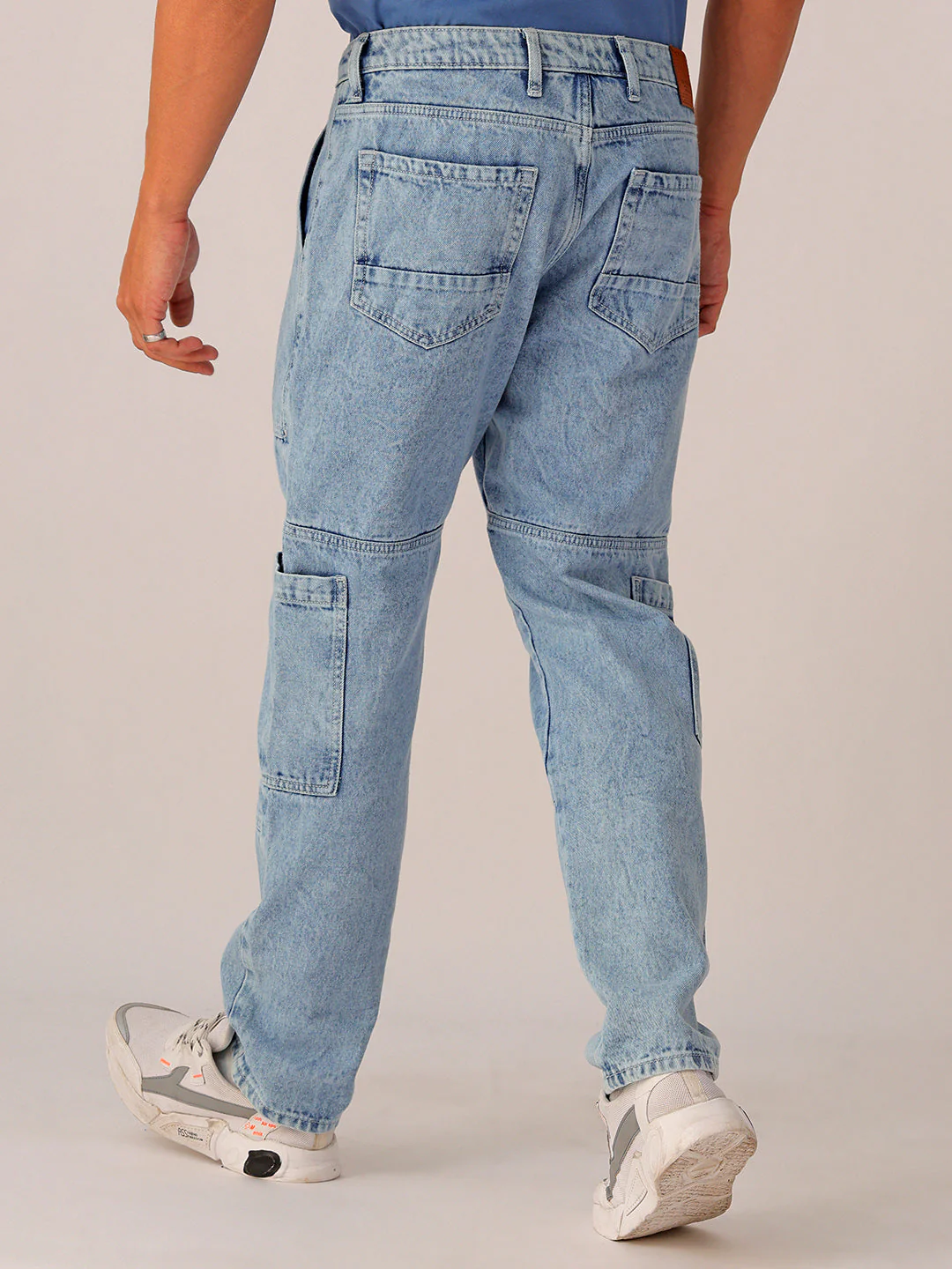 Men's Light Blue Dad Fit Solid Utility Jeans - Image 3
