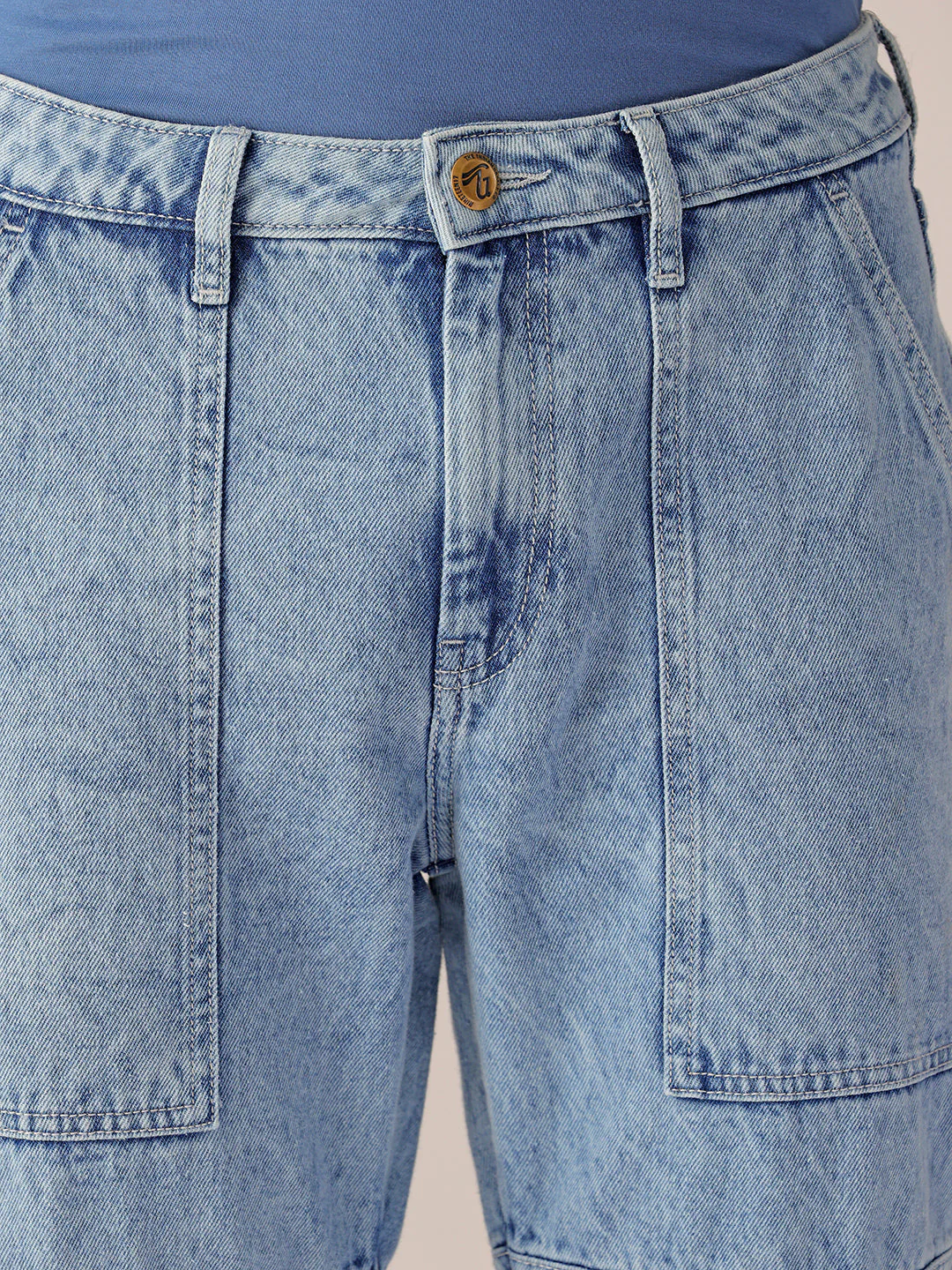 Men's Light Blue Dad Fit Solid Utility Jeans - Image 6