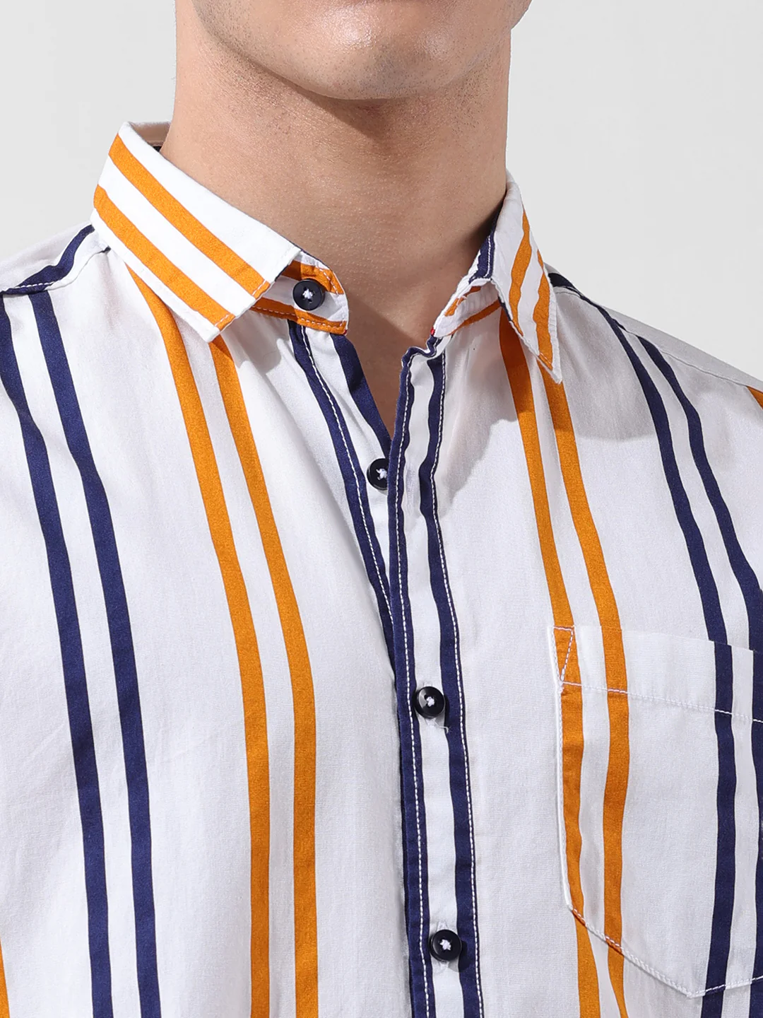 Men's White Slim Fit Striped Casual Shirt - Image 3