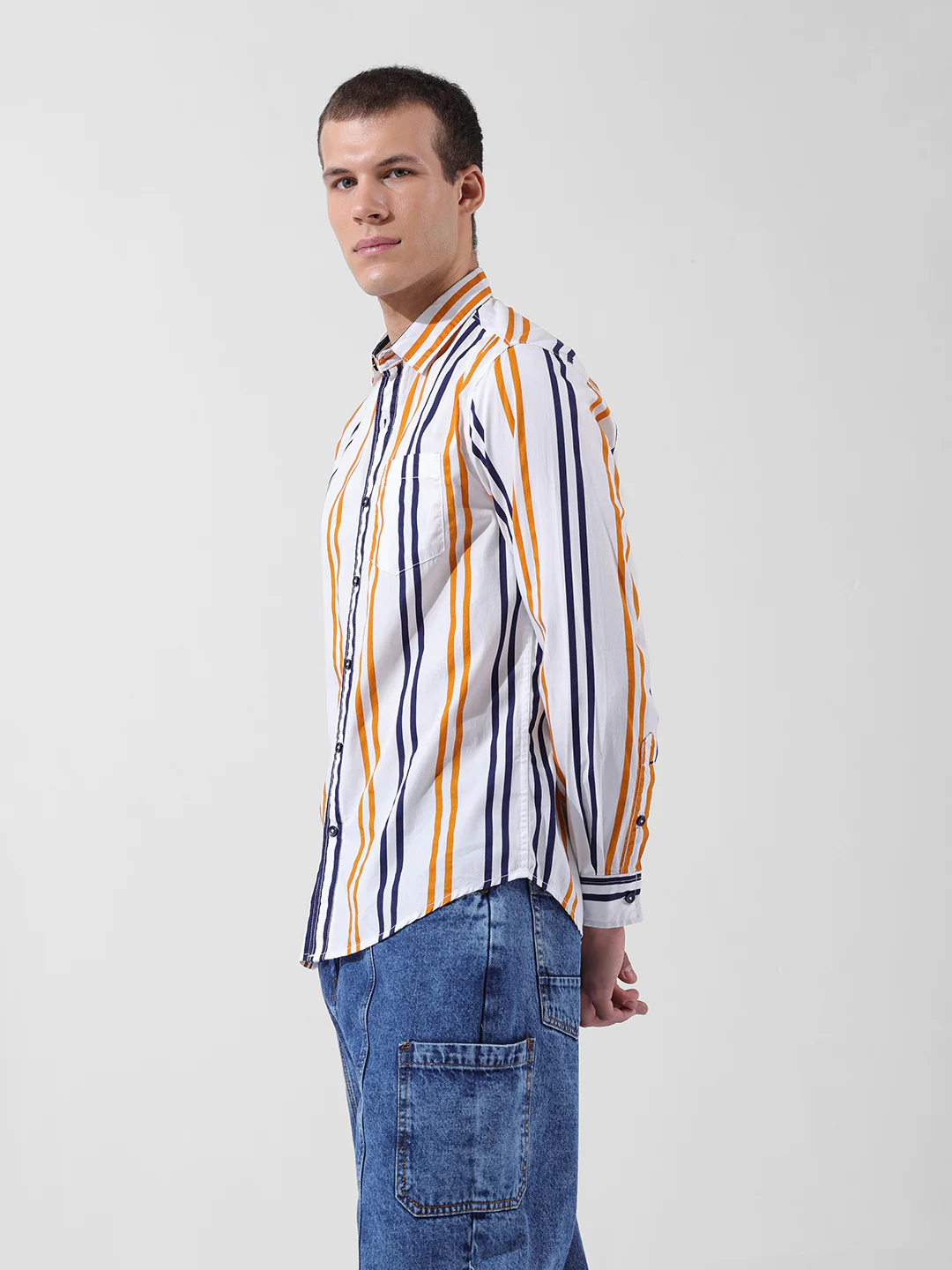 Men's White Slim Fit Striped Casual Shirt - Image 4