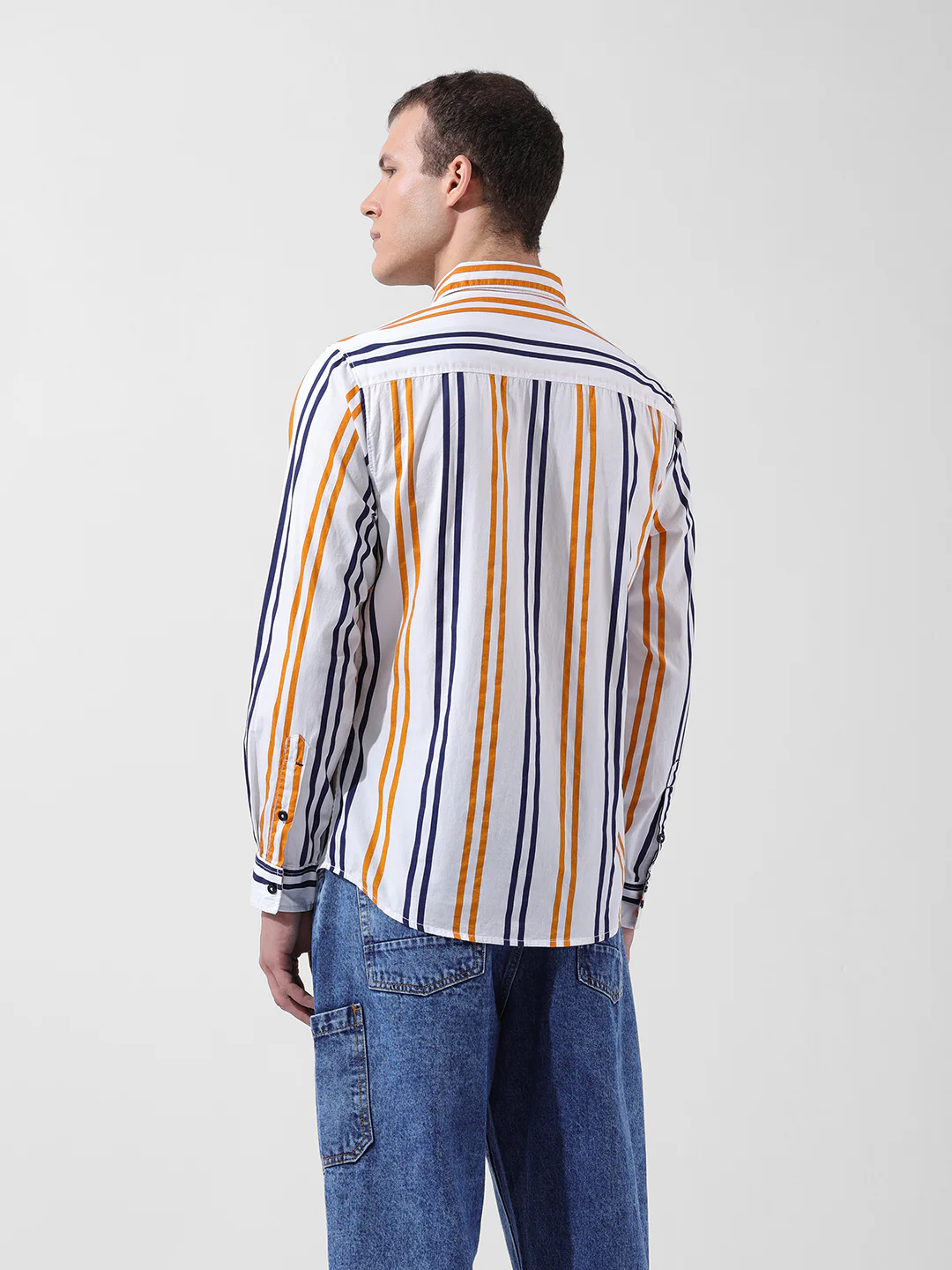 Men's White Slim Fit Striped Casual Shirt - Image 5