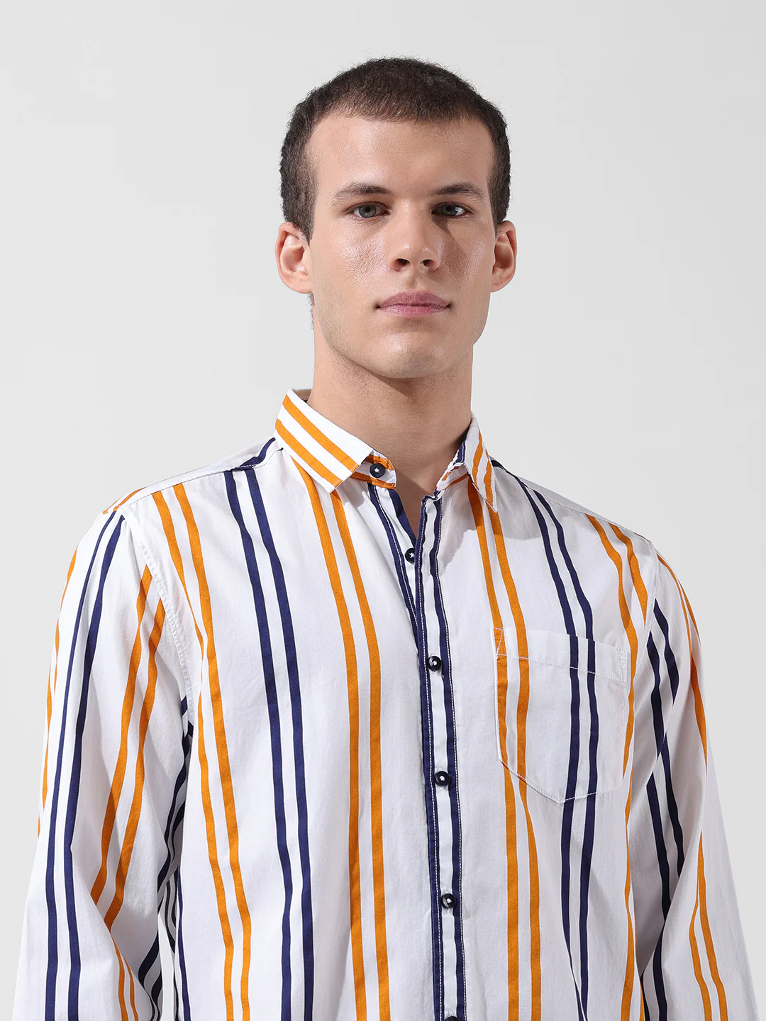 Men's White Slim Fit Striped Casual Shirt - Image 6
