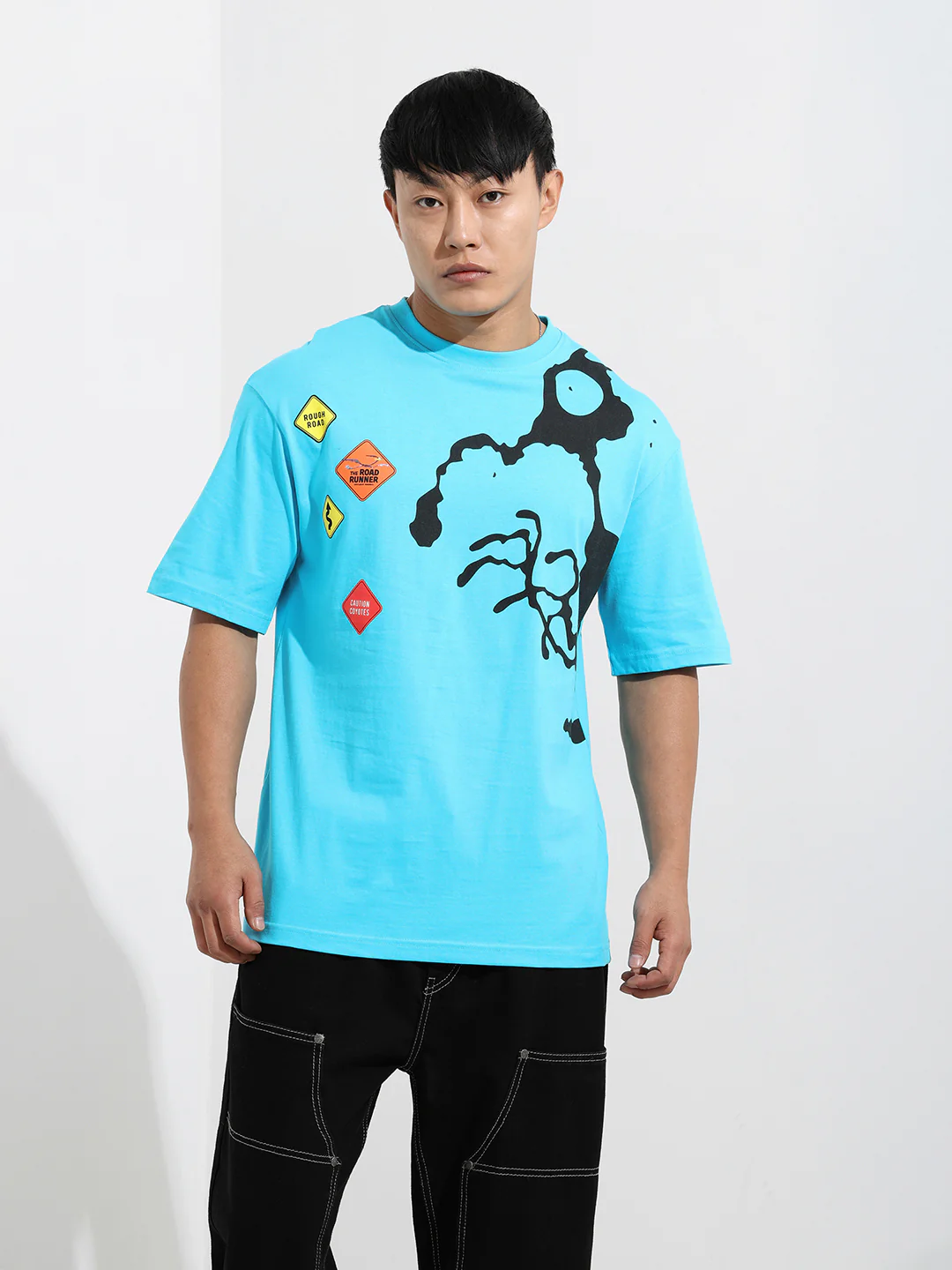 Men's Blue Boxy Fit Character Looney Tunes  Printed Crew Neck T-Shirt - Image 6