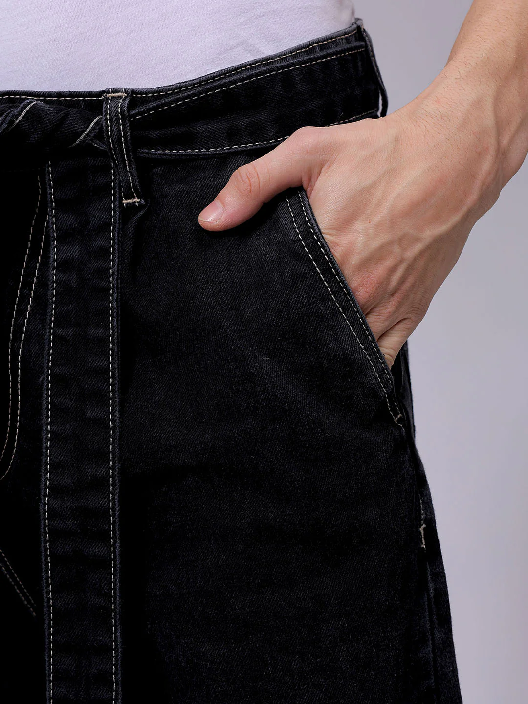 Men's Black Loose Fit Solid Casual Jeans - Image 7