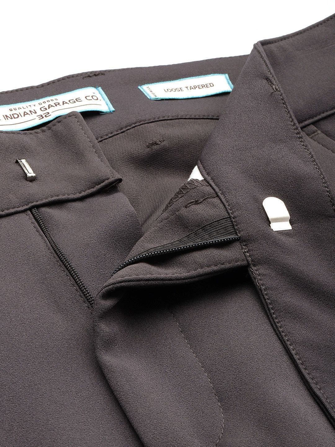 Men's Dark Grey Loose Fit Solid Casual Trouser - Image 5