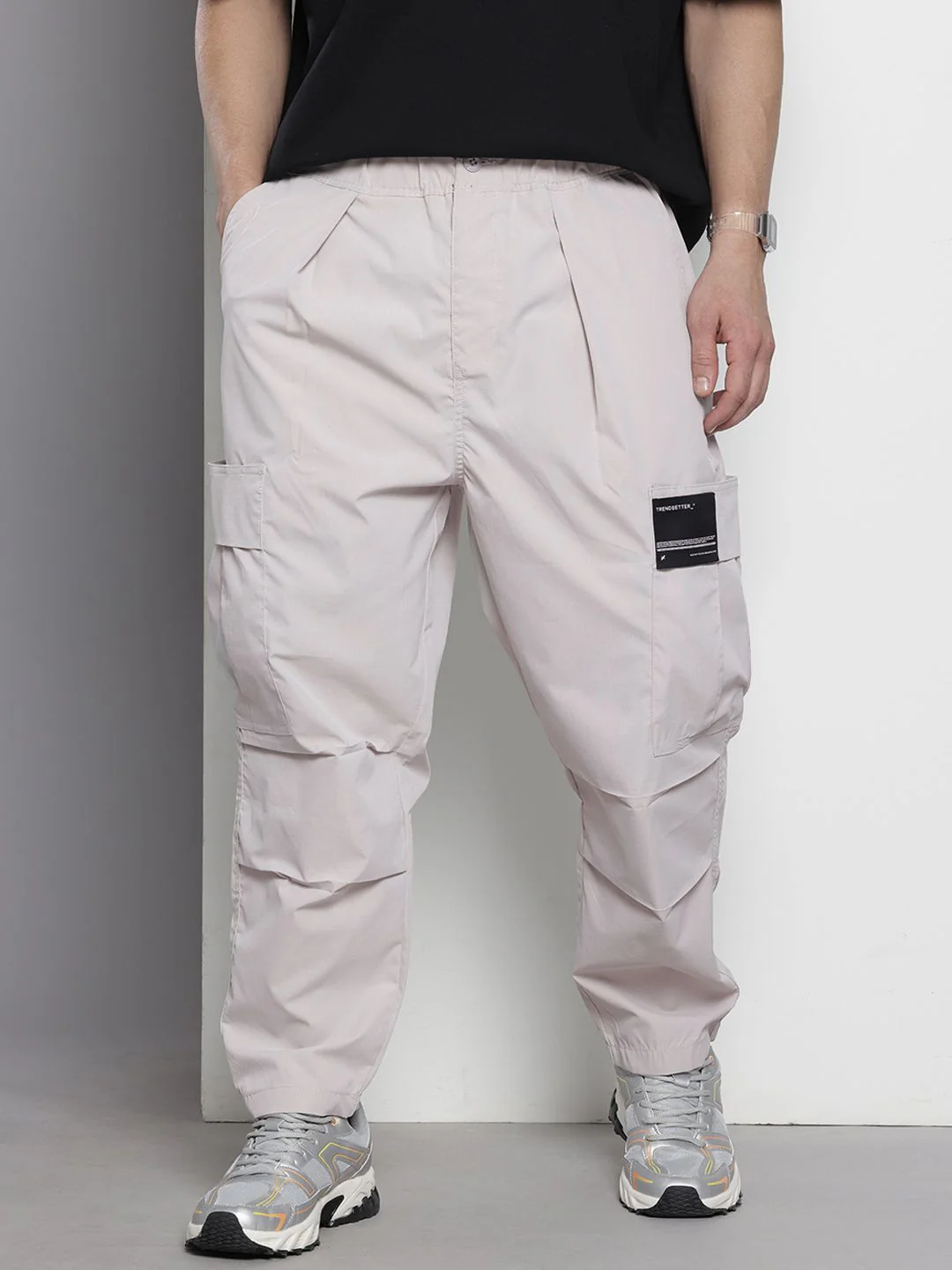 Men's Ice Grey Loose Fit Textured Utility Cargo - Image 2