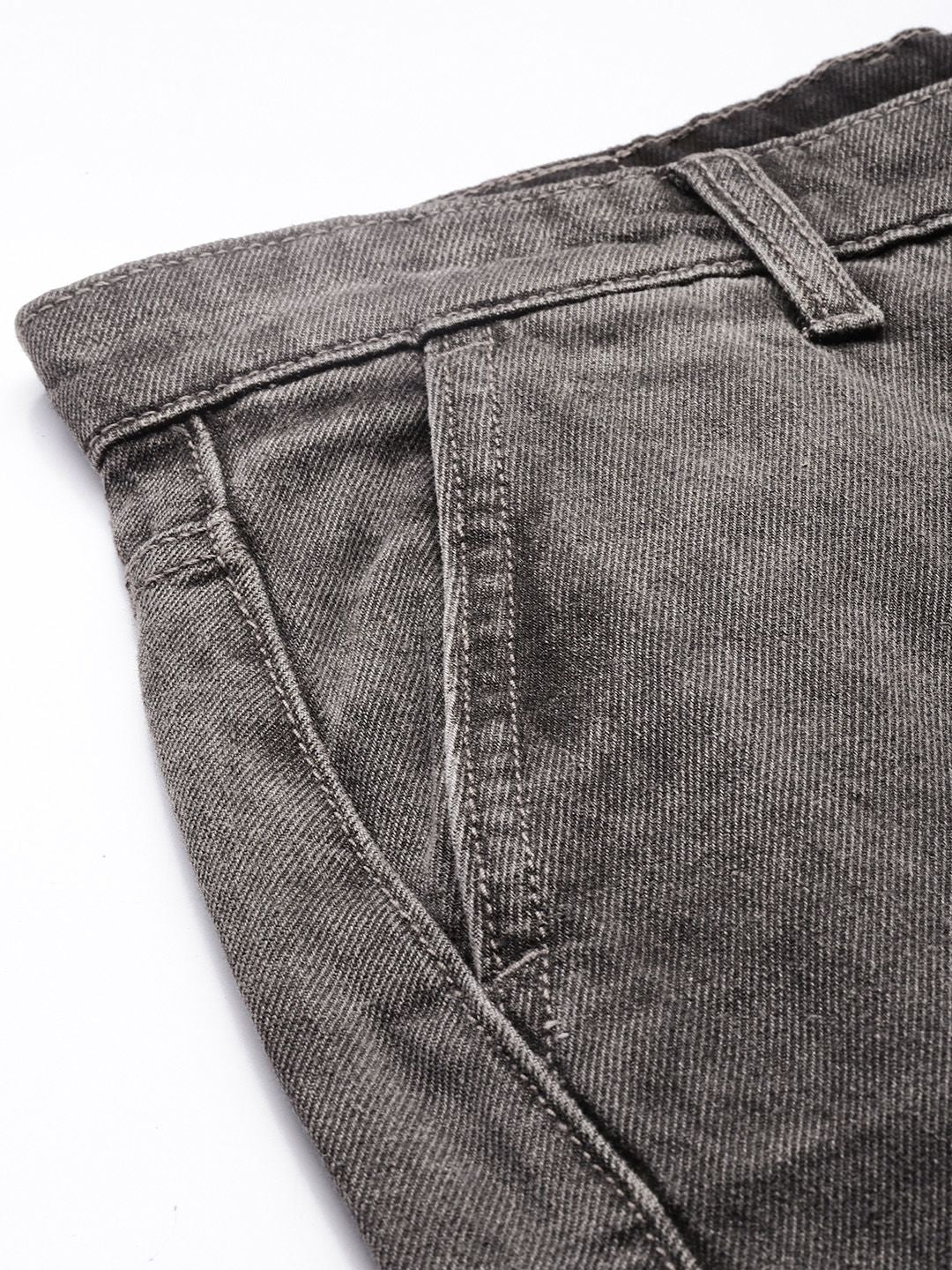 Men's Washed Black Regular Fit Solid Utility Jeans - Image 6