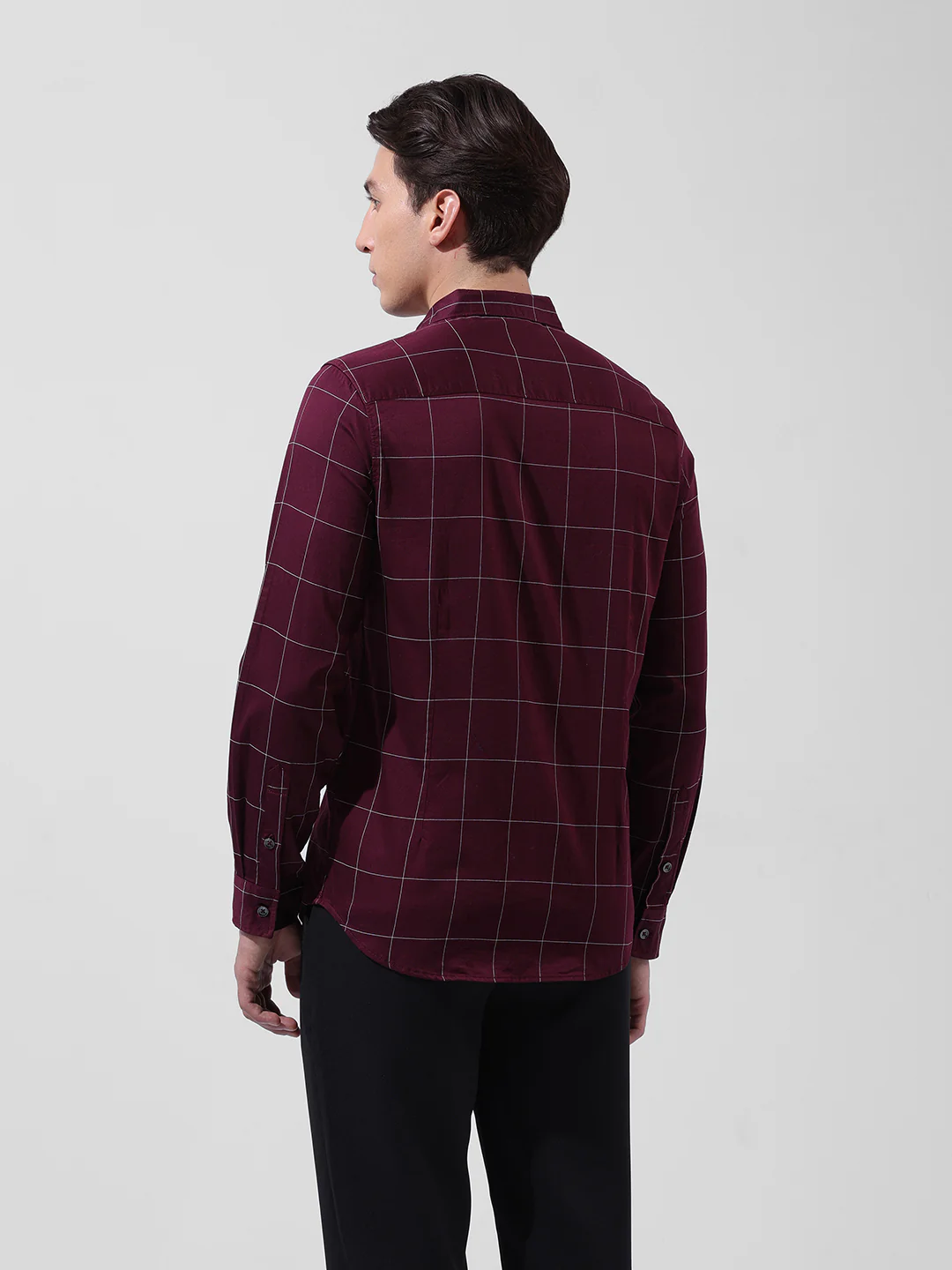 Men's Maroon Slim Fit Checked Casual Shirt - Image 4