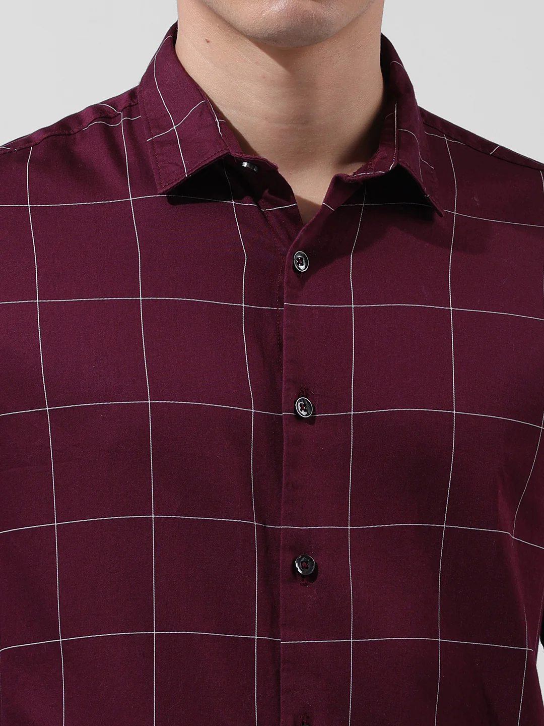 Men's Maroon Slim Fit Checked Casual Shirt - Image 5