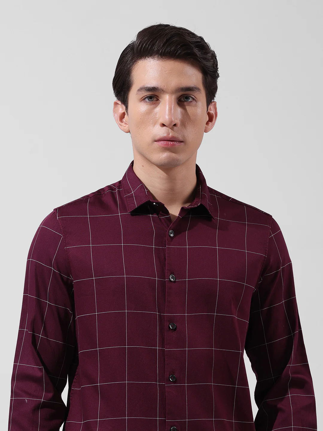 Men's Maroon Slim Fit Checked Casual Shirt - Image 6