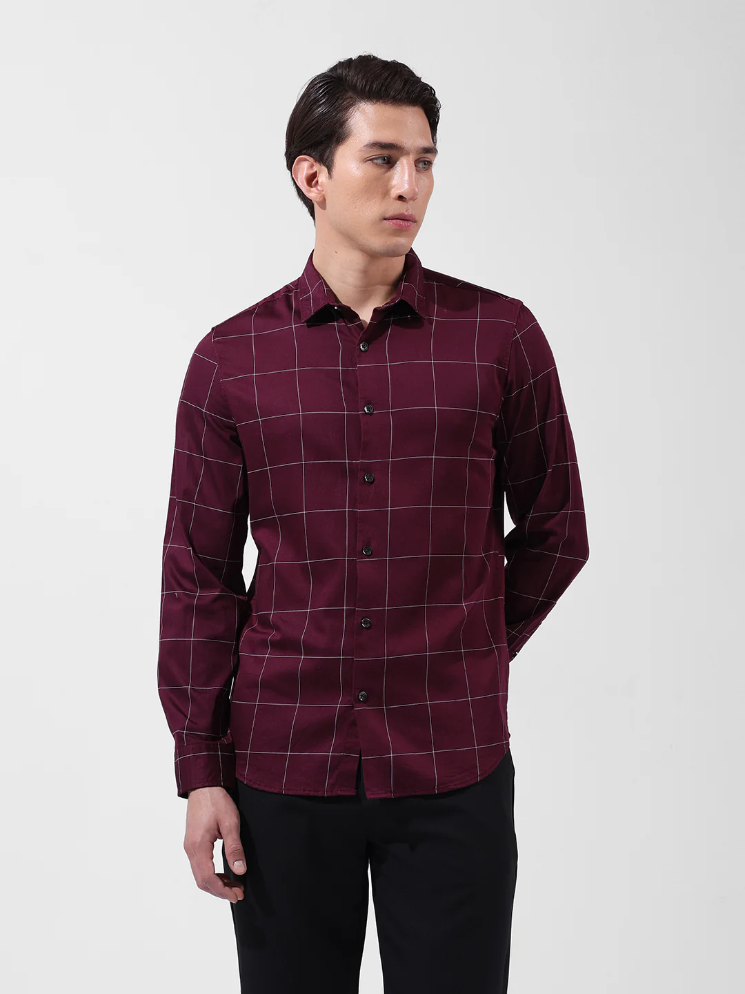 Men's Maroon Slim Fit Checked Casual Shirt - Image 7